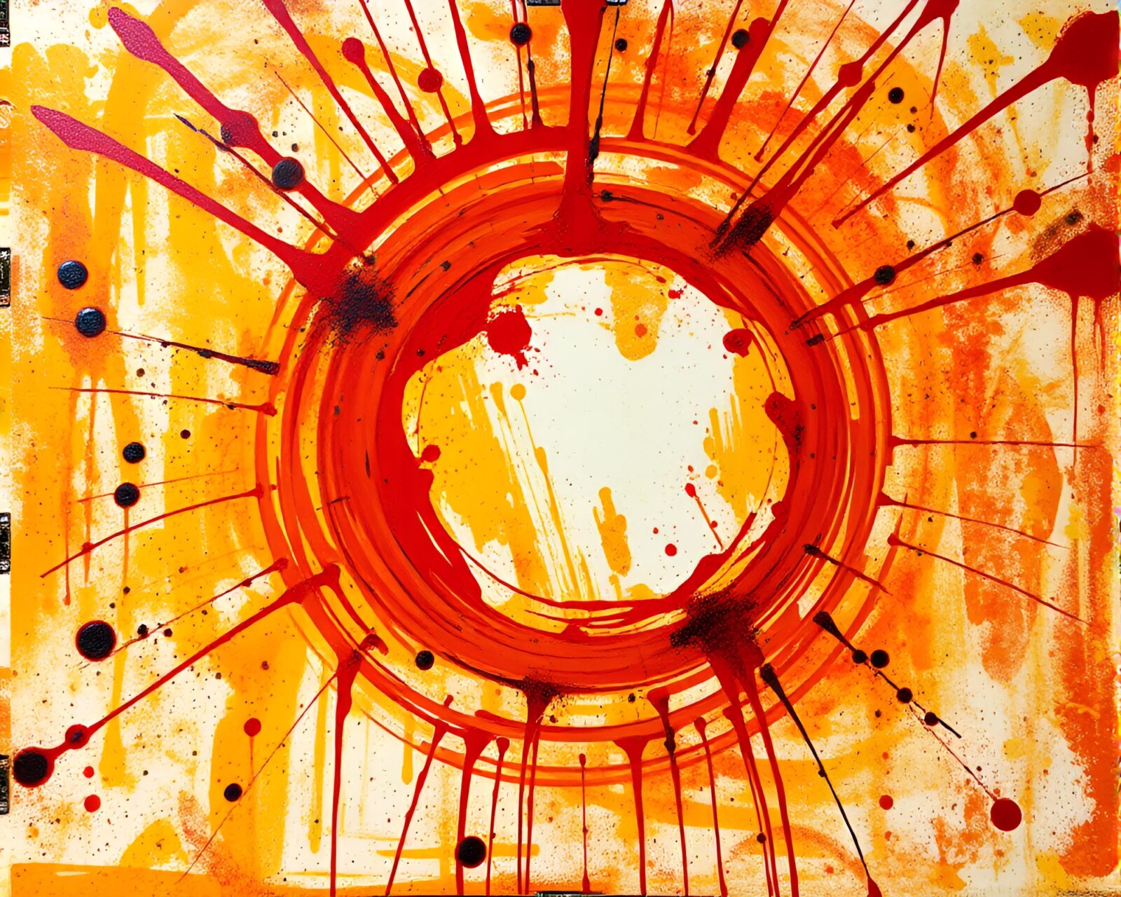 Colorful splattered paint creating wormhole generator effect on canvas