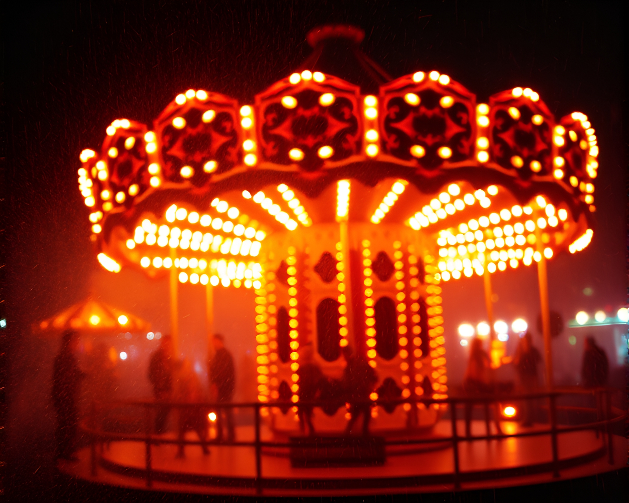 Ethereal Carnival Lights over Ornate Carousel Calligraphy – free AI stock image