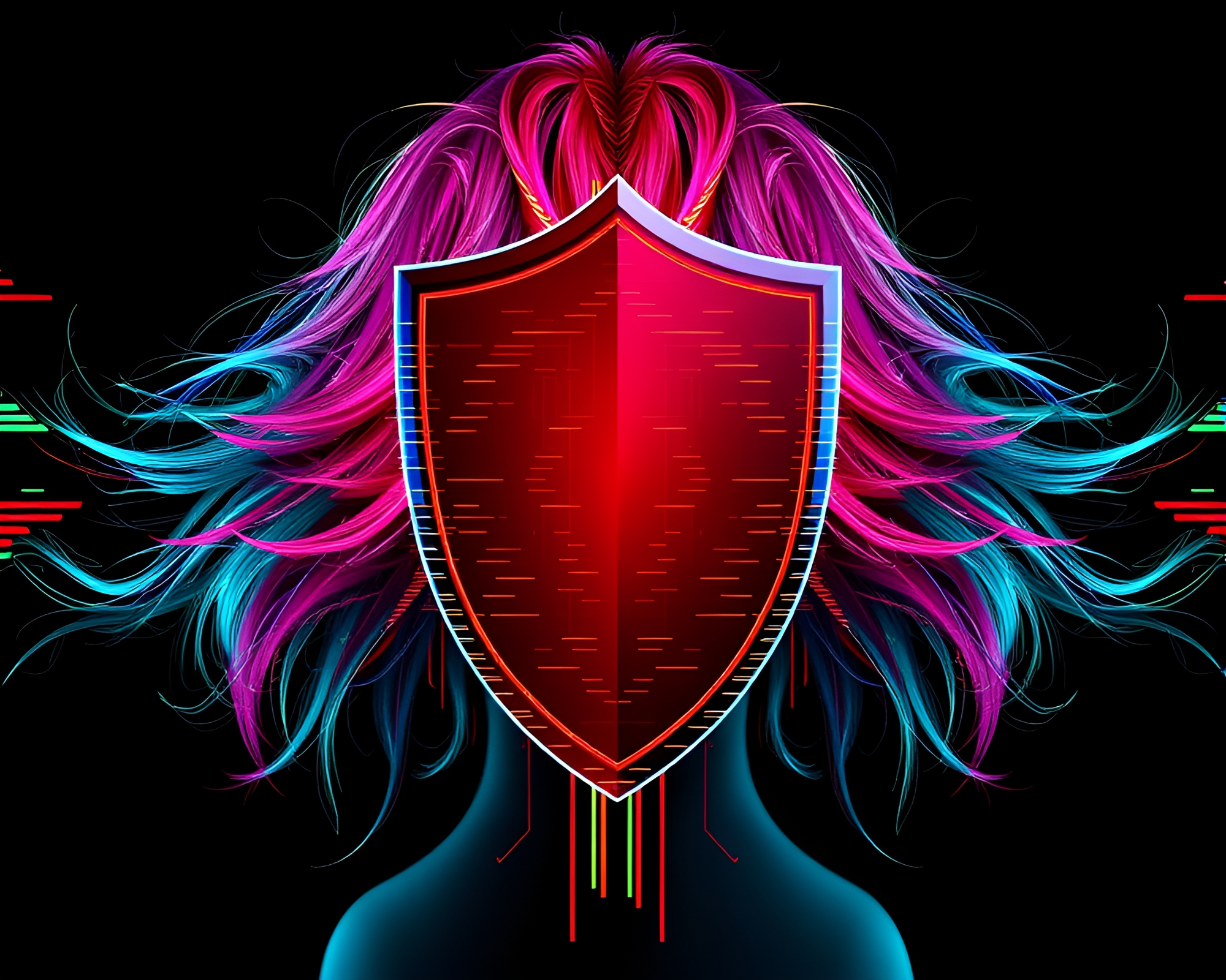 Symmetrical Glitch Shield in Hair Simulation Art – free AI stock image