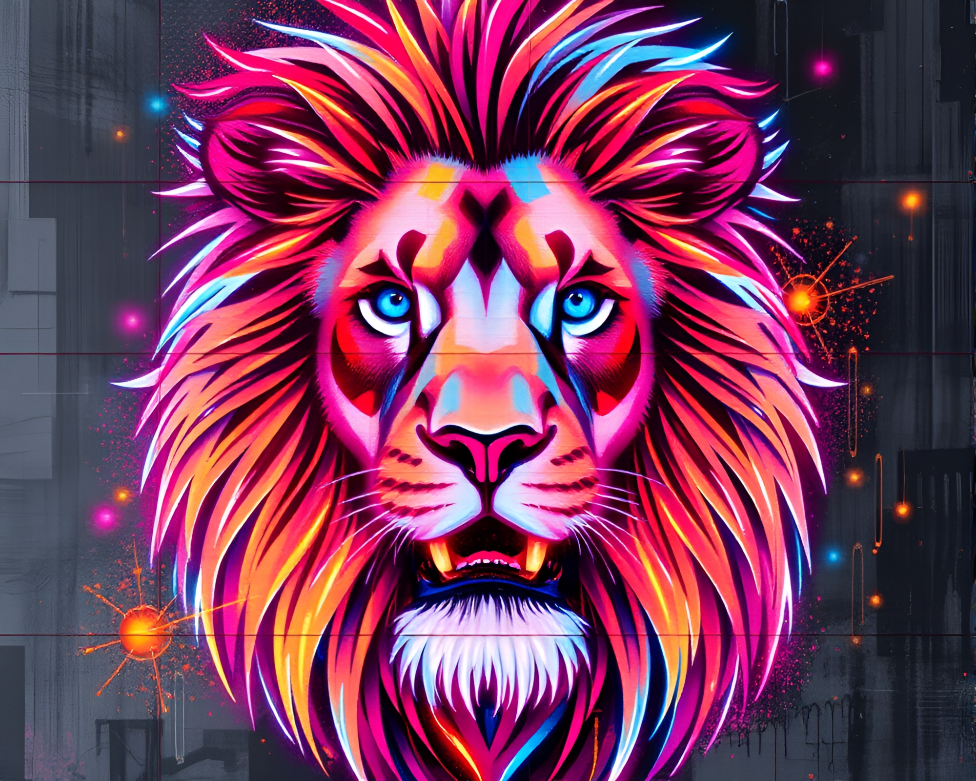 Lion King in Pastel Graffiti LED Pixel Grid – free AI stock image