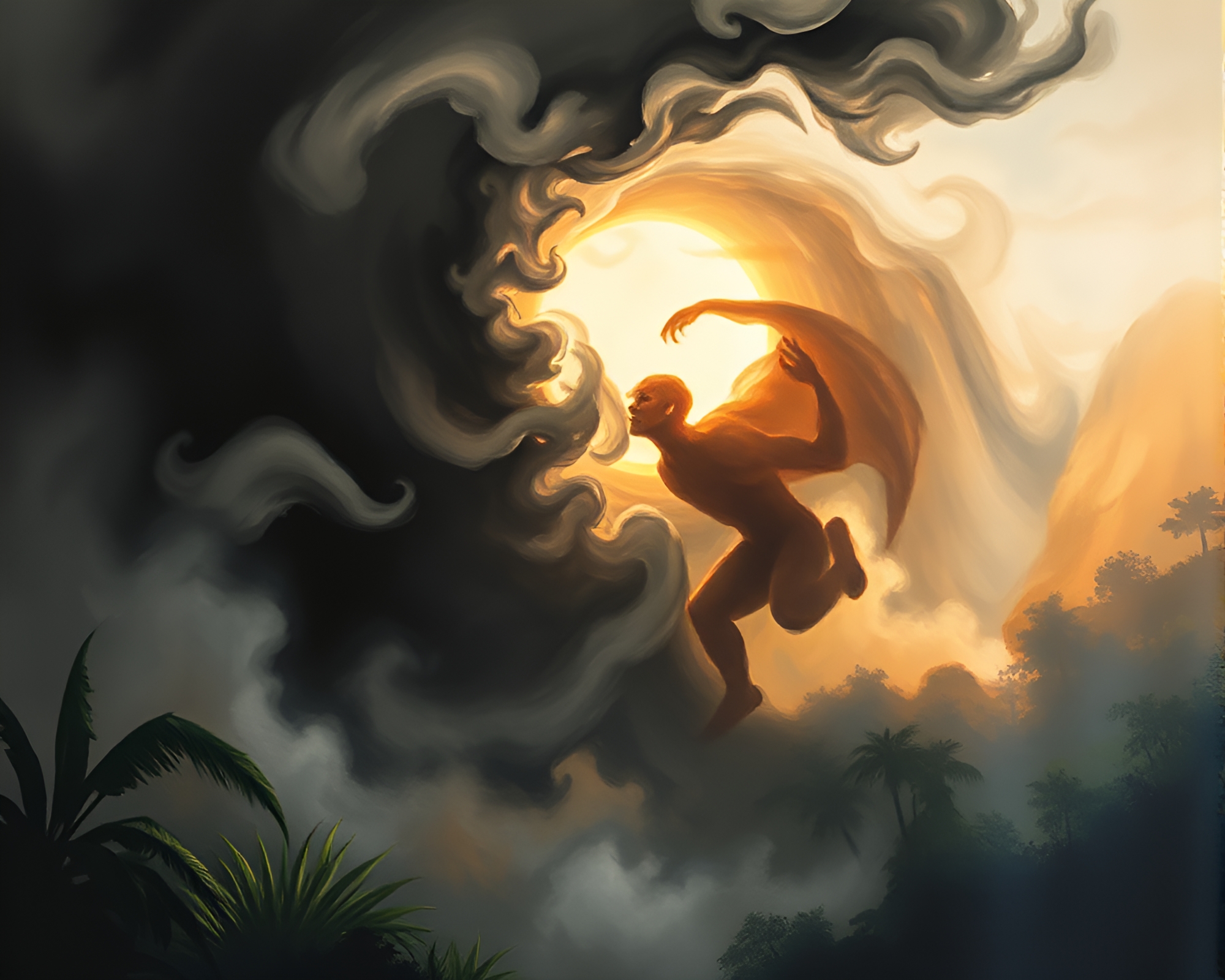 Swirling Jungle Eclipse: Action Painting Fantasy – free AI stock image