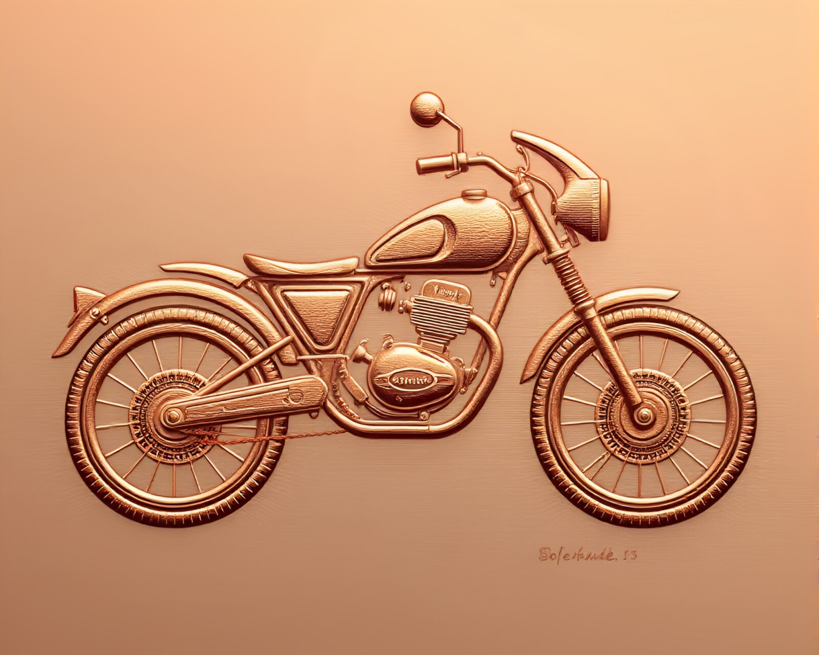 Rose gold themed hoverbike detailed with engraved ASCII art