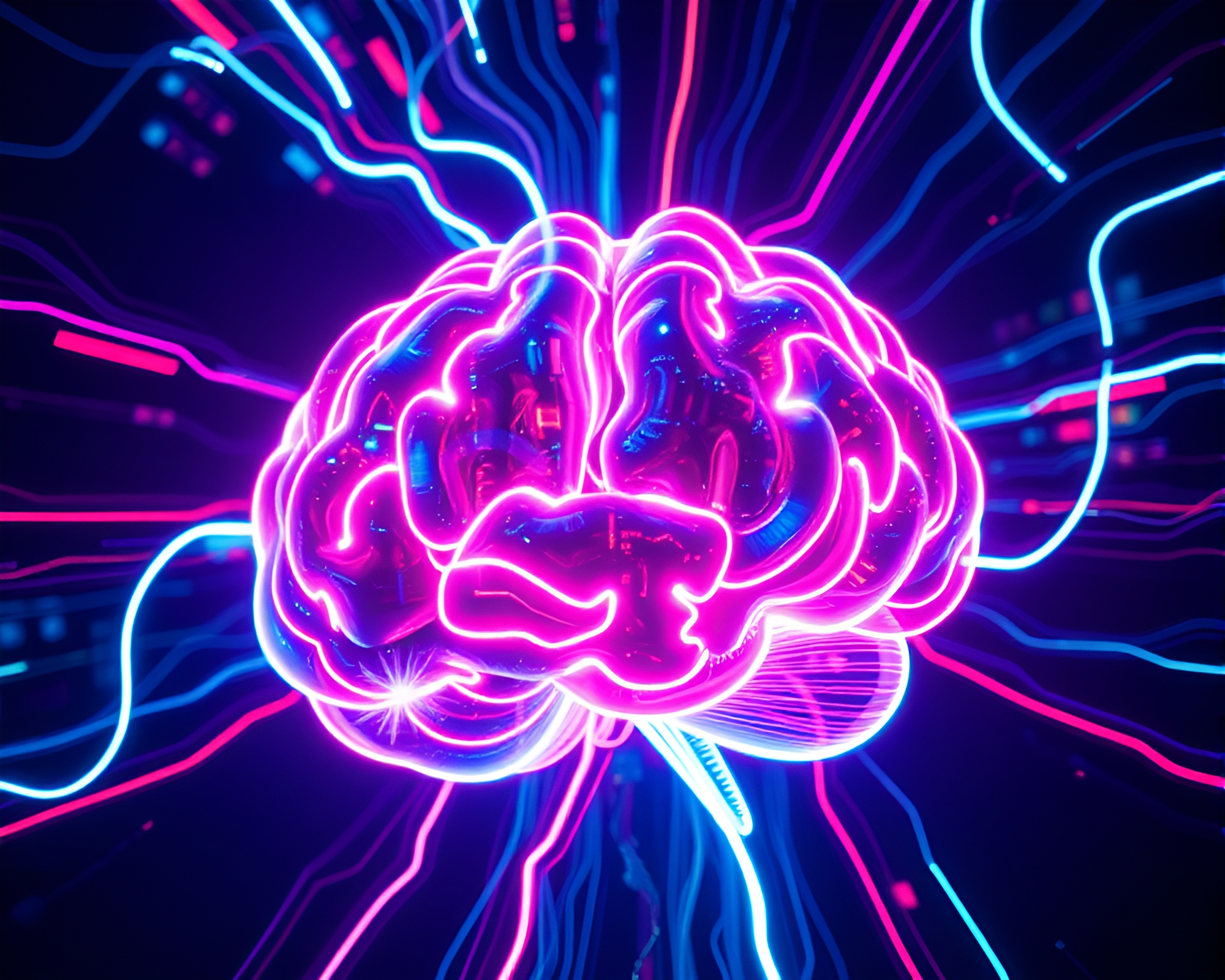 Neon AI Brain in Kaleidoscope World – free AI stock image