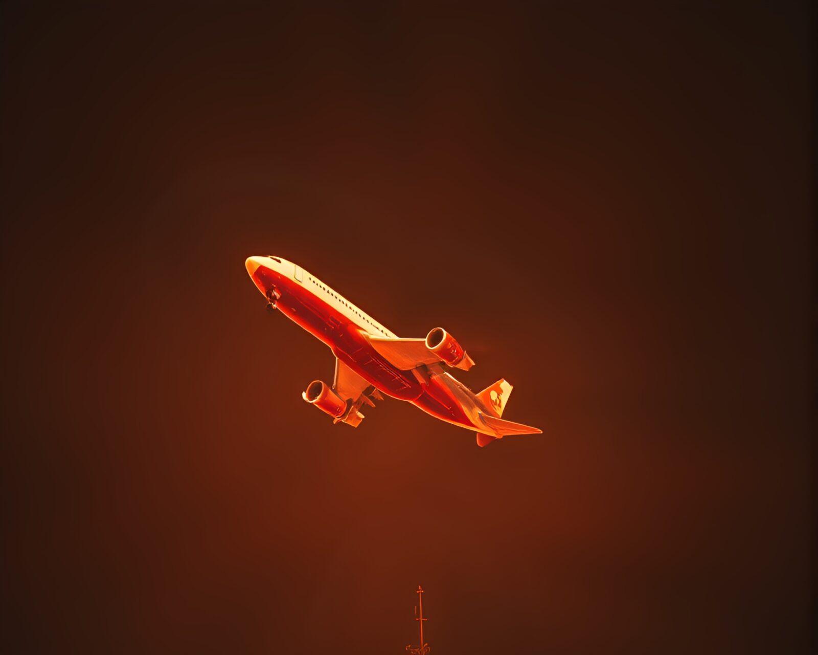 Vibrant chalk mural of a glowing airplane in infrared