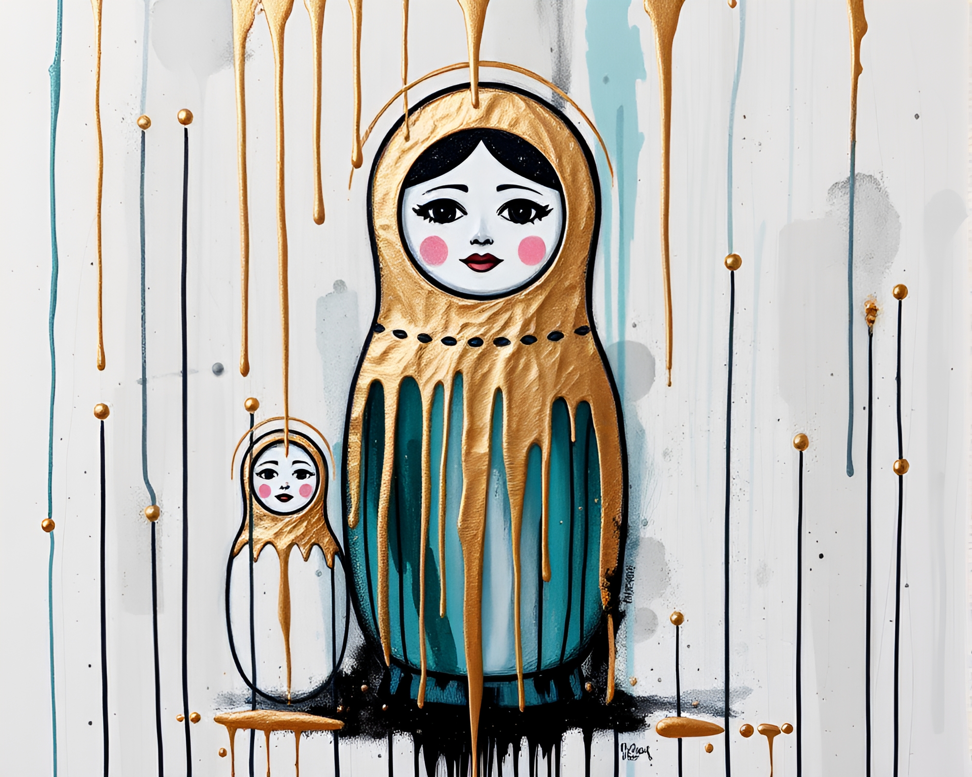 Matryoshka Doll Graffiti Drips in Rose Gold Light – free AI stock image