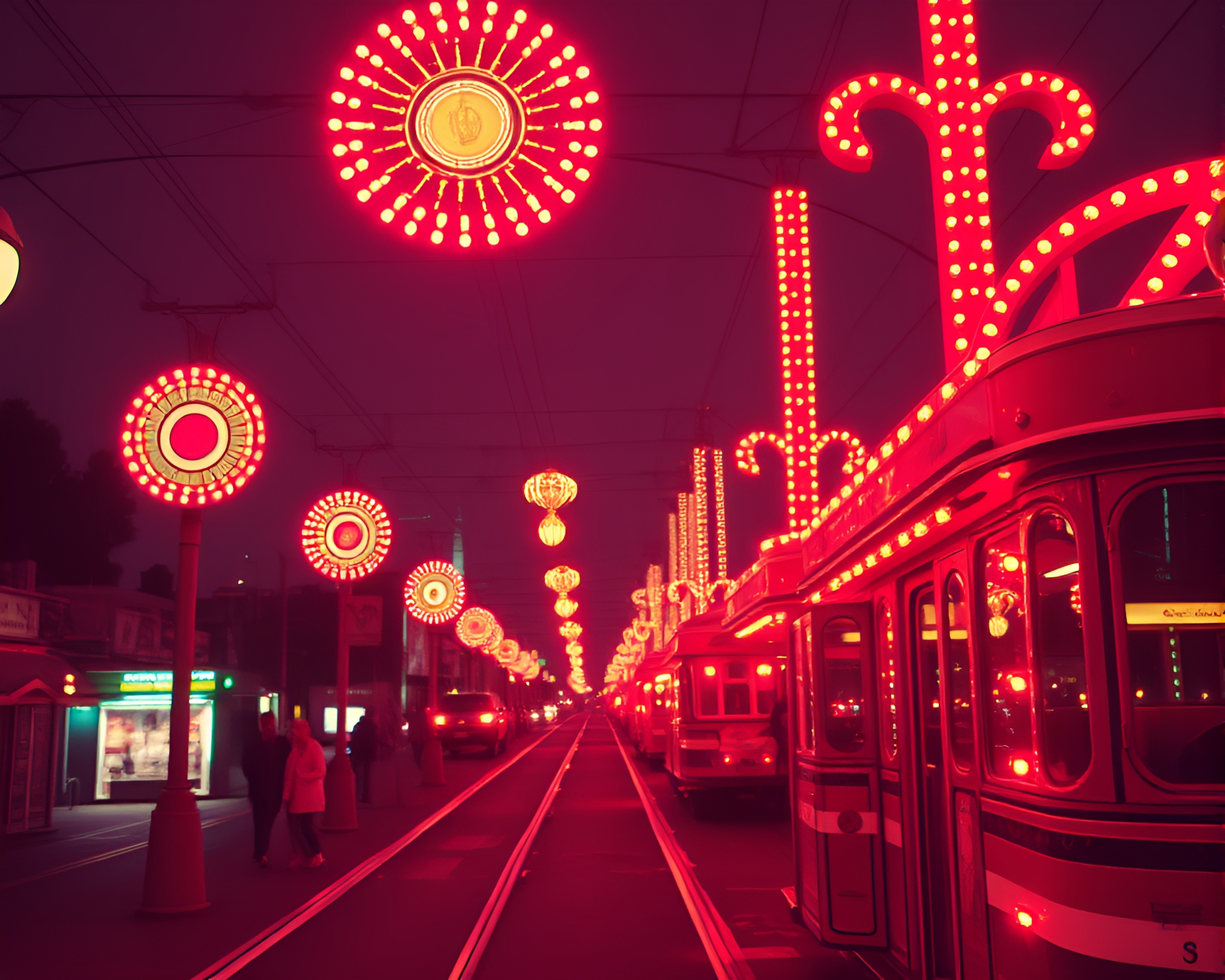 Retro Futurism Cable Car Carnival Lights – free AI stock image