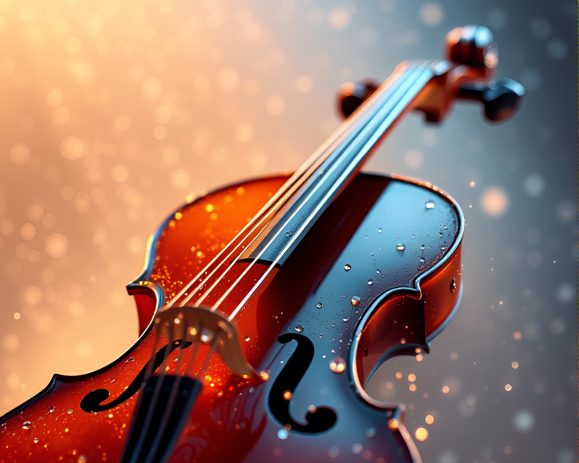 Dew Drops on Cello String: Low-Poly Stardust Render – free AI stock image