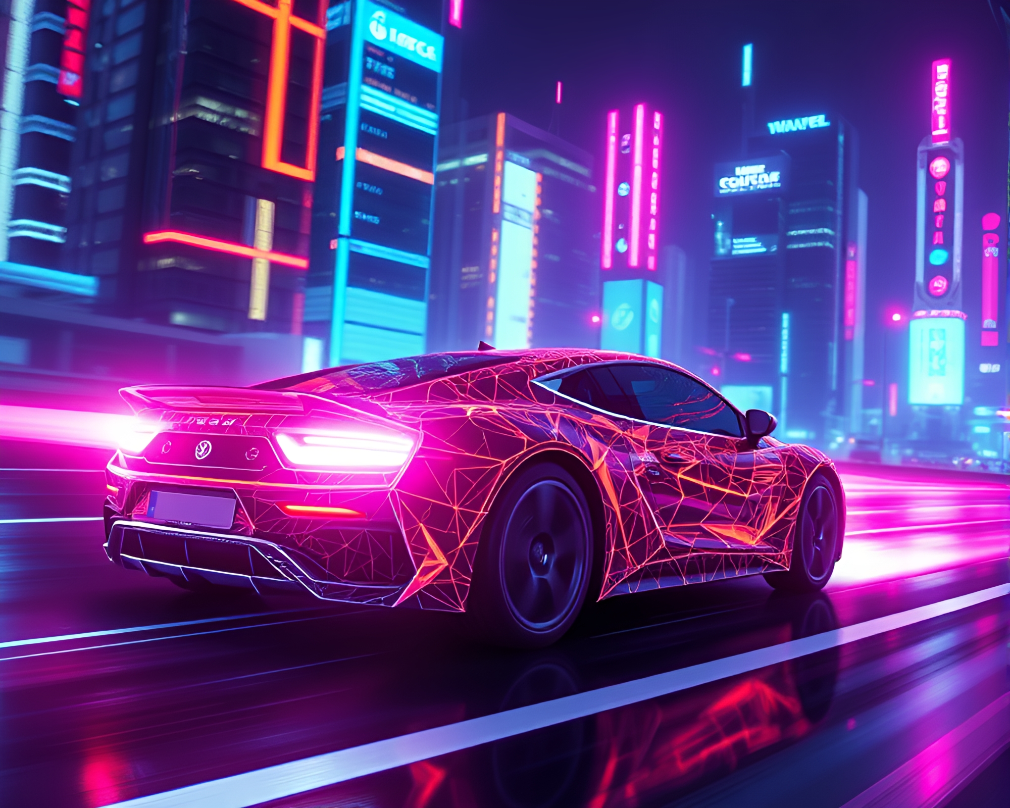 Futuristic Cyberpunk Flying Car Over Neon Cityscape – free AI stock image