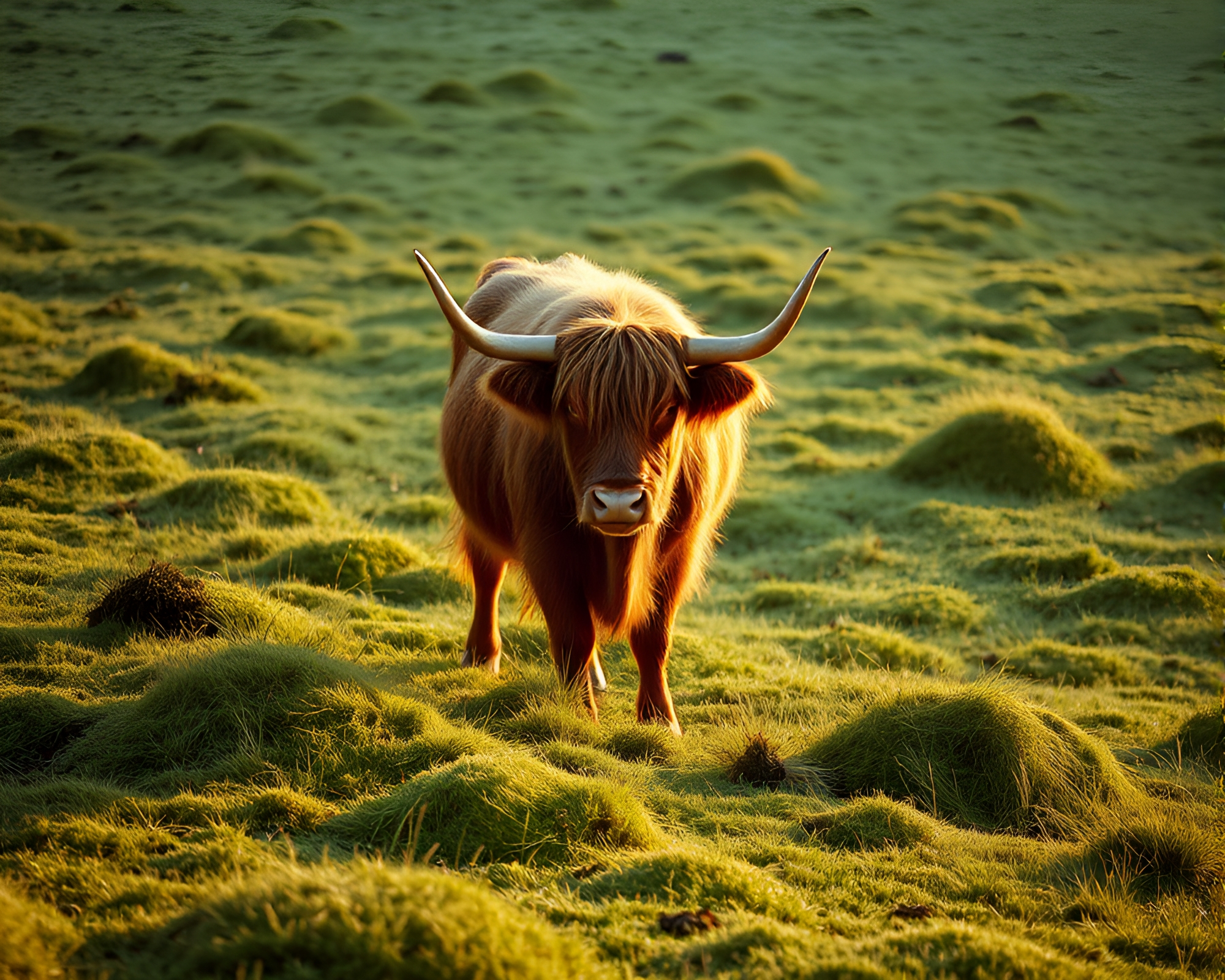 Majestic Highland Cow in Natural Light Spiral Composition – free AI stock image