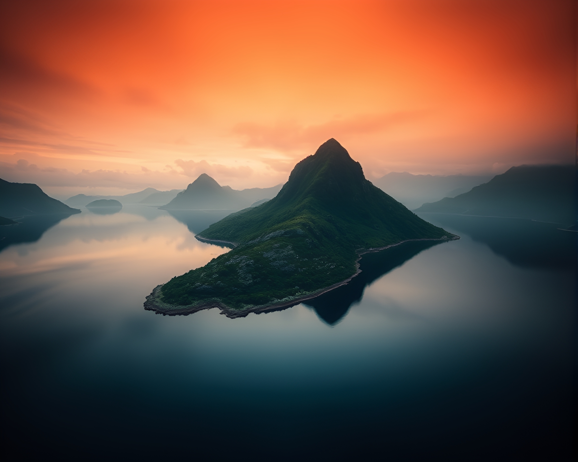 Island Reflections in Earthy Tenebrism – free AI stock image