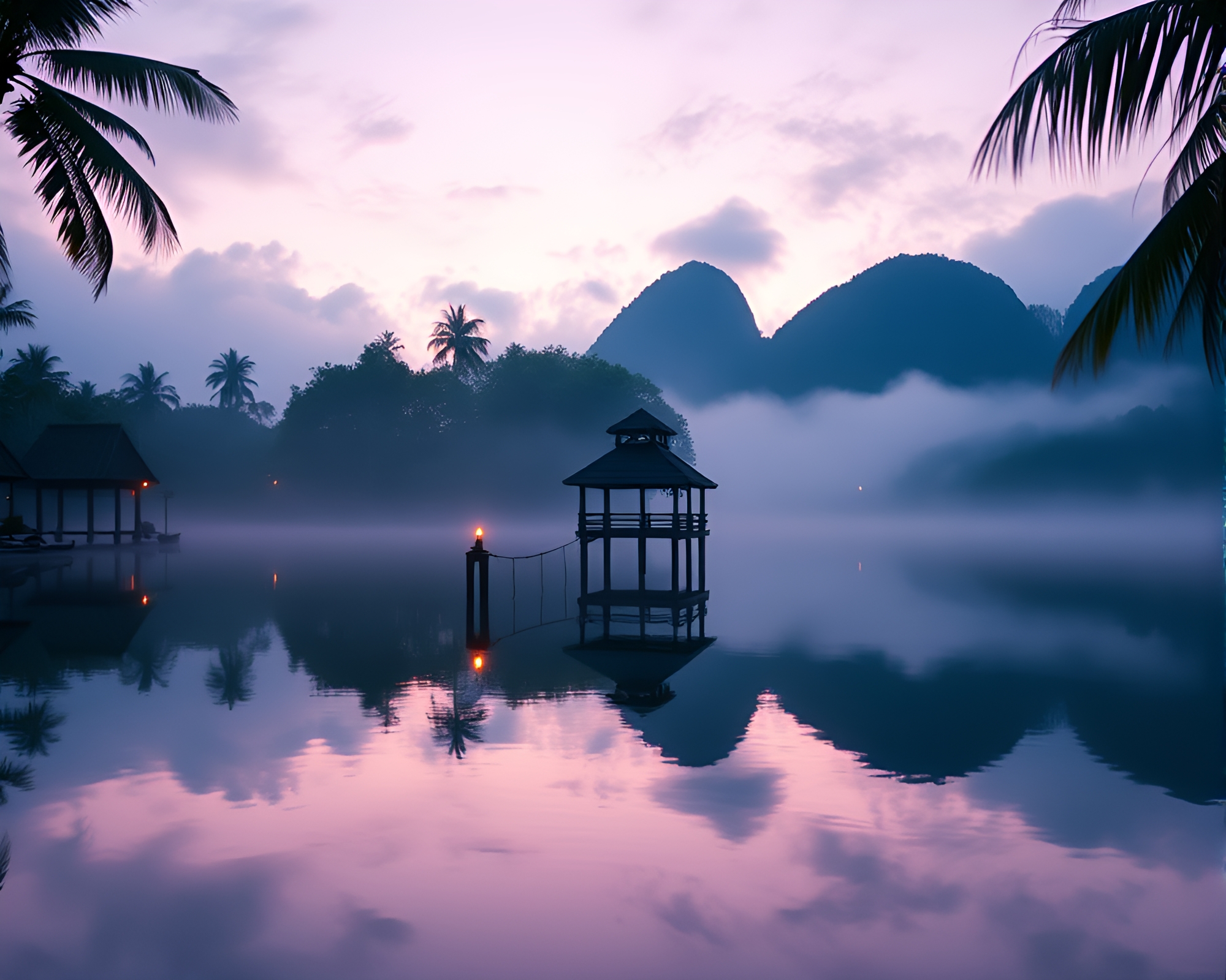 Double Reflection: Island Candlelit Dream – free AI stock image