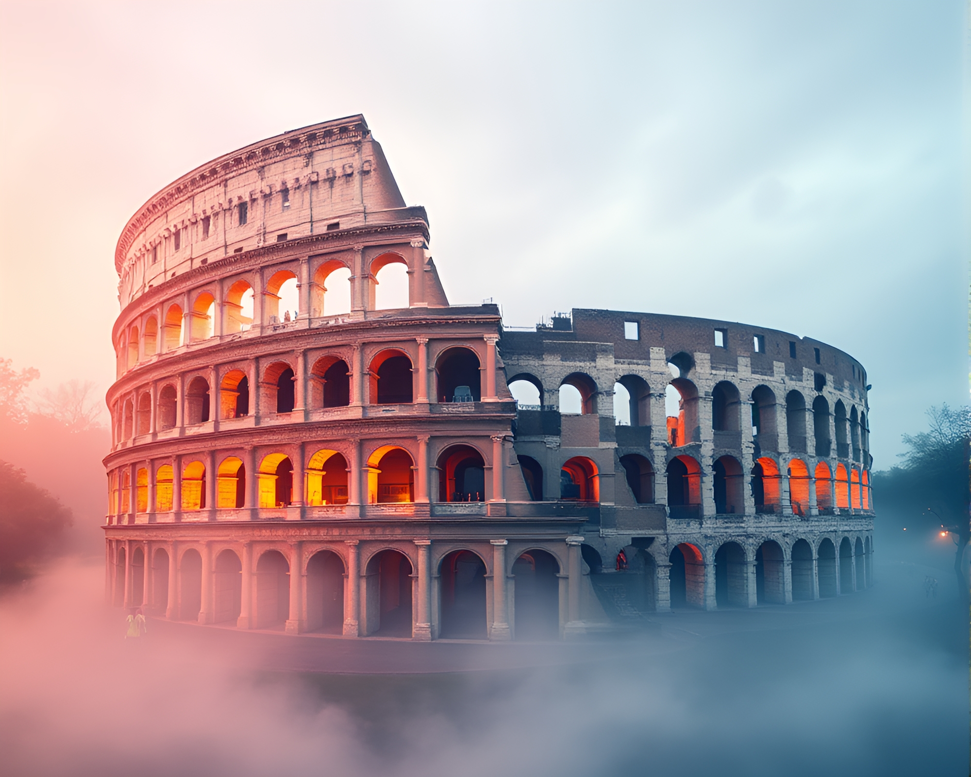 Roman Coliseum Reimagined in Mosaic Scan Lines – free AI stock image