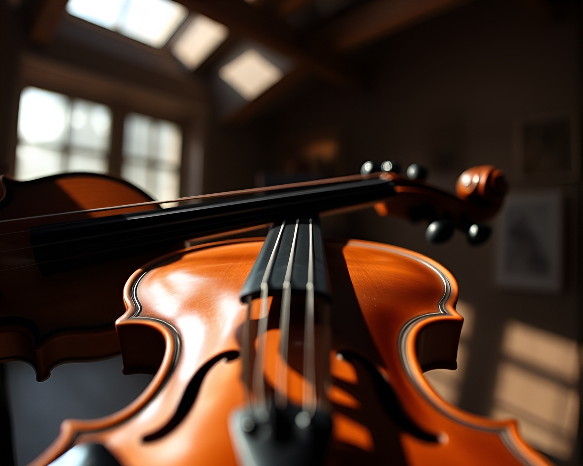 Shadowed attic violin serenade in calligraphy – free AI stock image