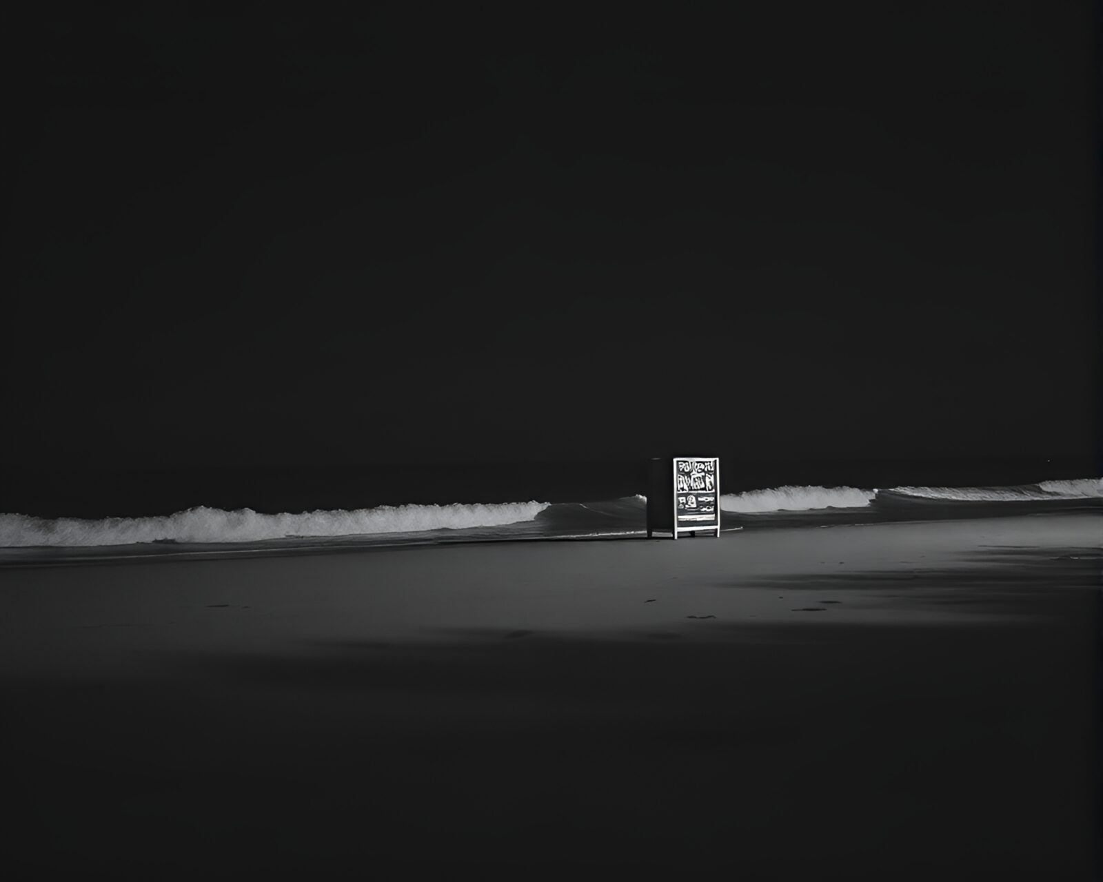 Detailed underexposed beach scene with intricate engravings in pen strokes