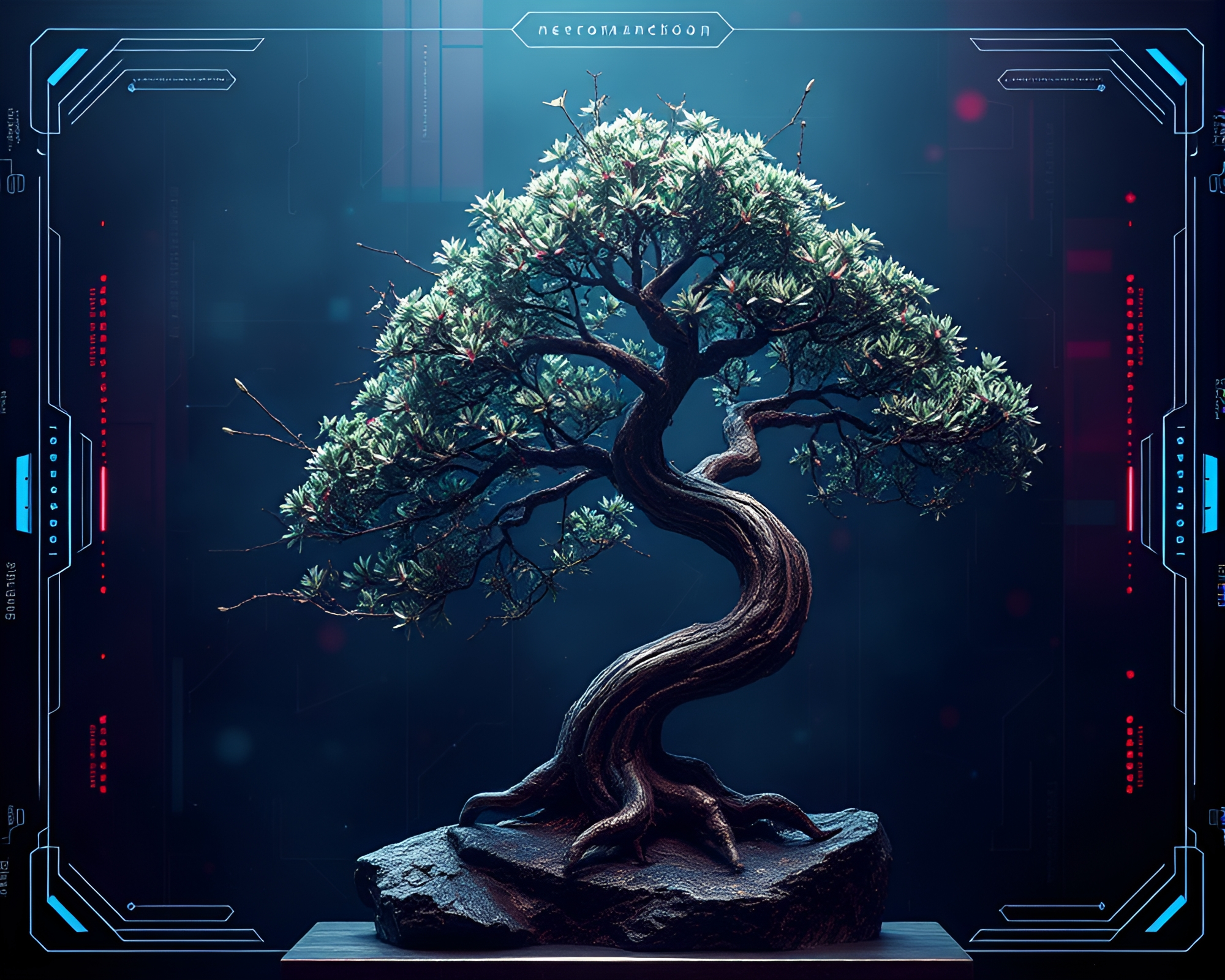 Futuristic Bonsai Tree in Necromantic Shadows – free AI stock image