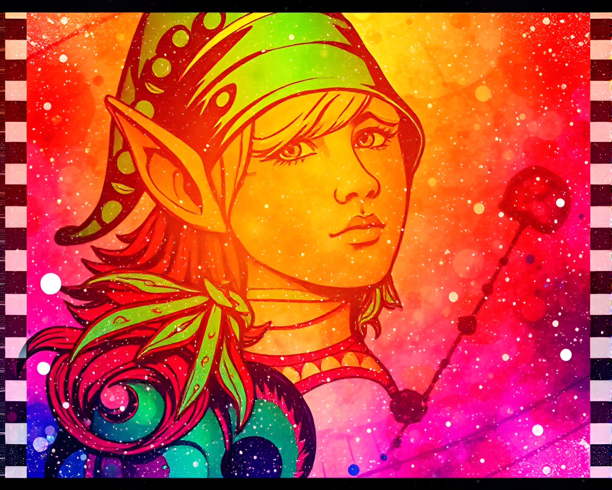 Enchanting Elf in Acrylic Spatter Kaleidoscope Fantasy – free AI stock image