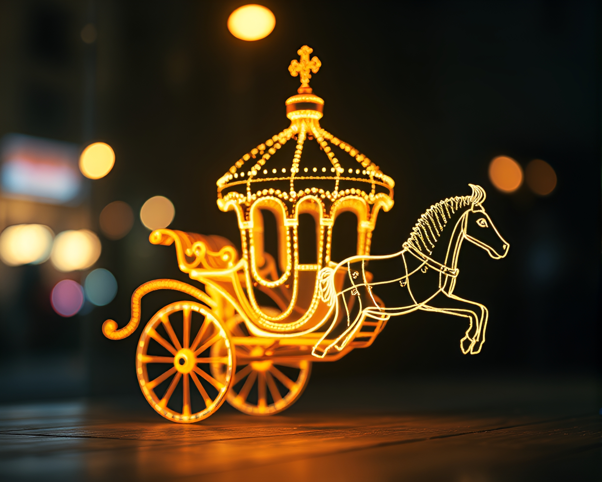 Intricate Chariot Wireframe Bokeh Lights Etching Composition – free AI stock image