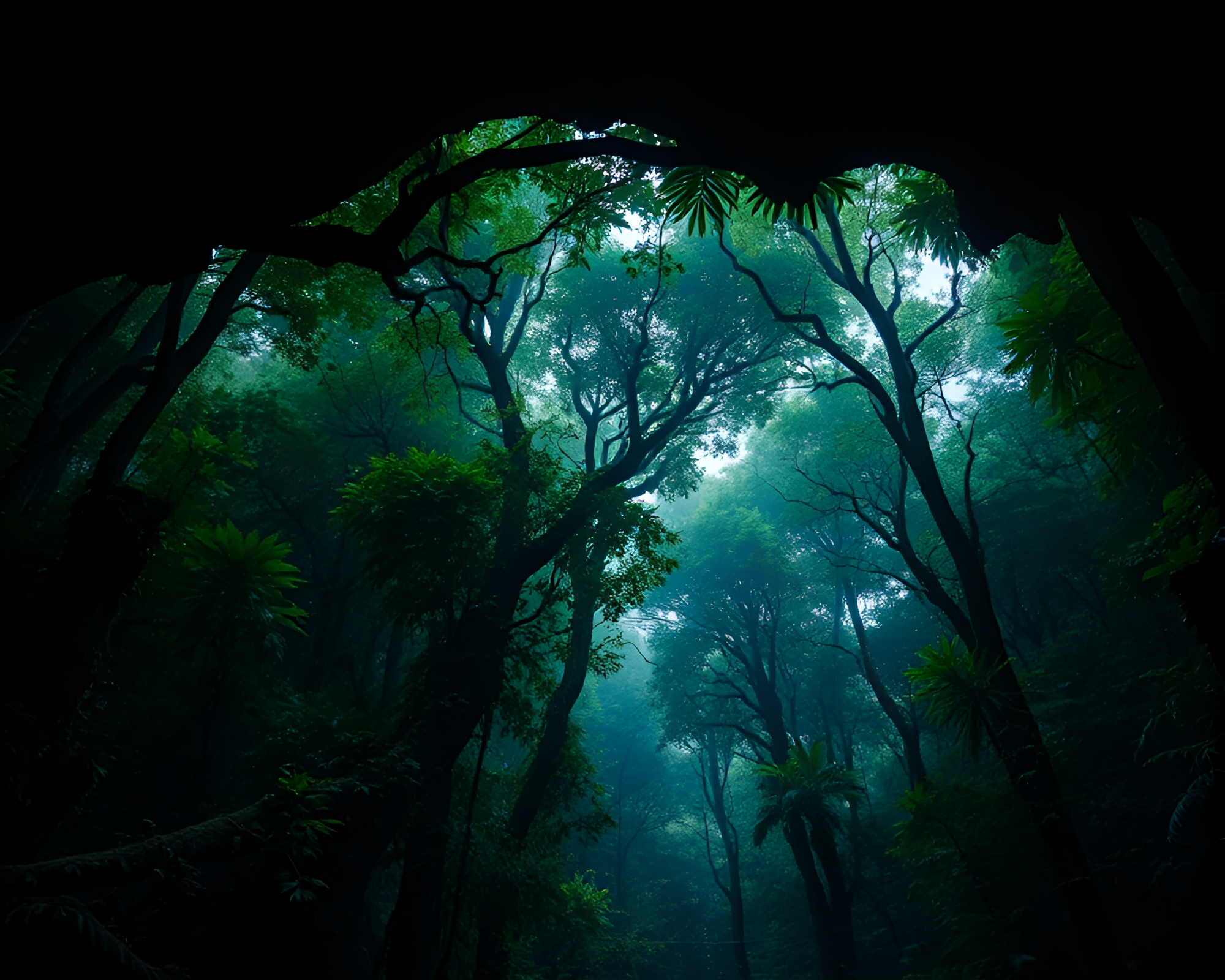 Jungle Canopy in Basement Glow with Scan Lines – free AI stock image