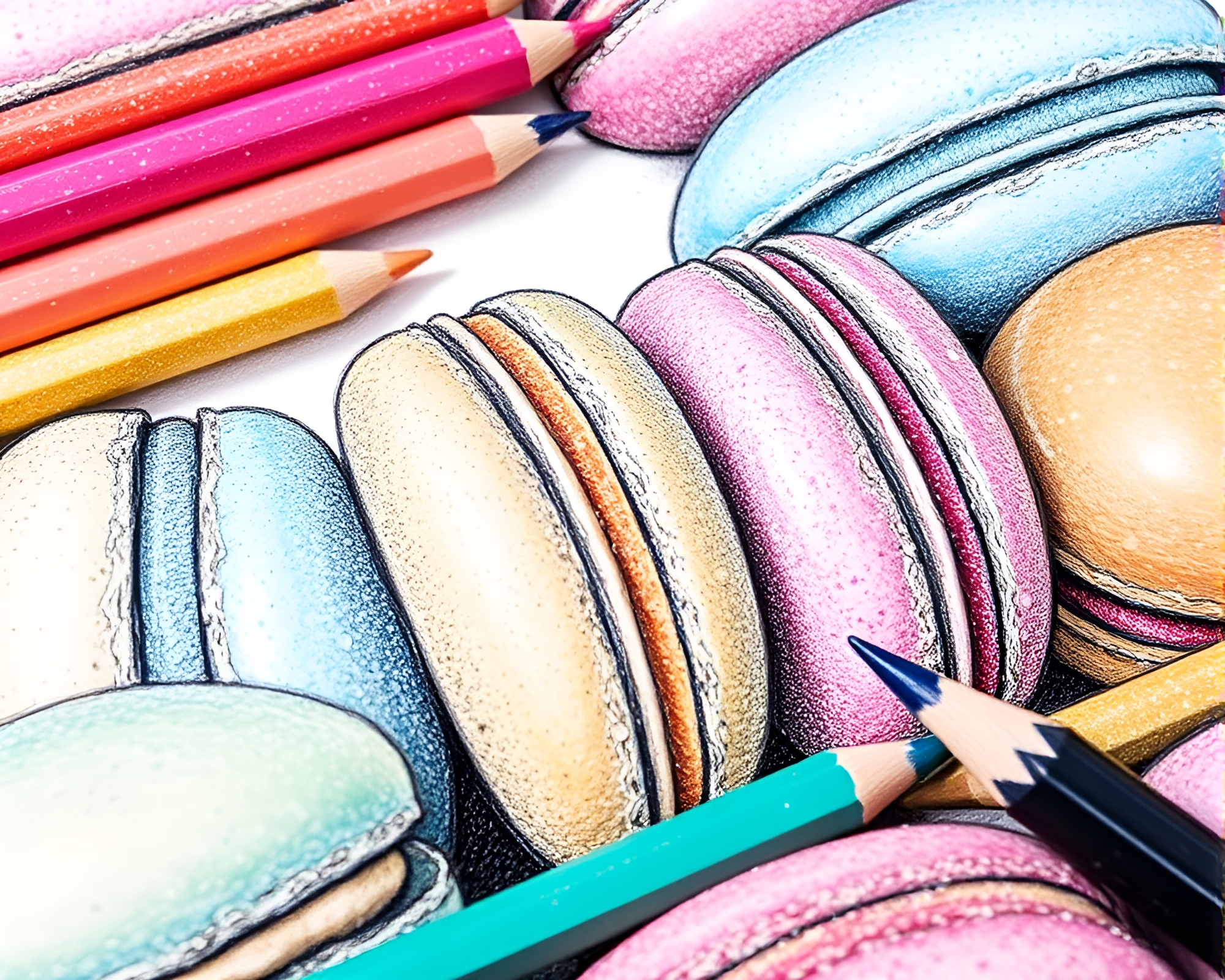 Glimmering Macaron Variety Displayed with Scan Line Overlay – free AI stock image