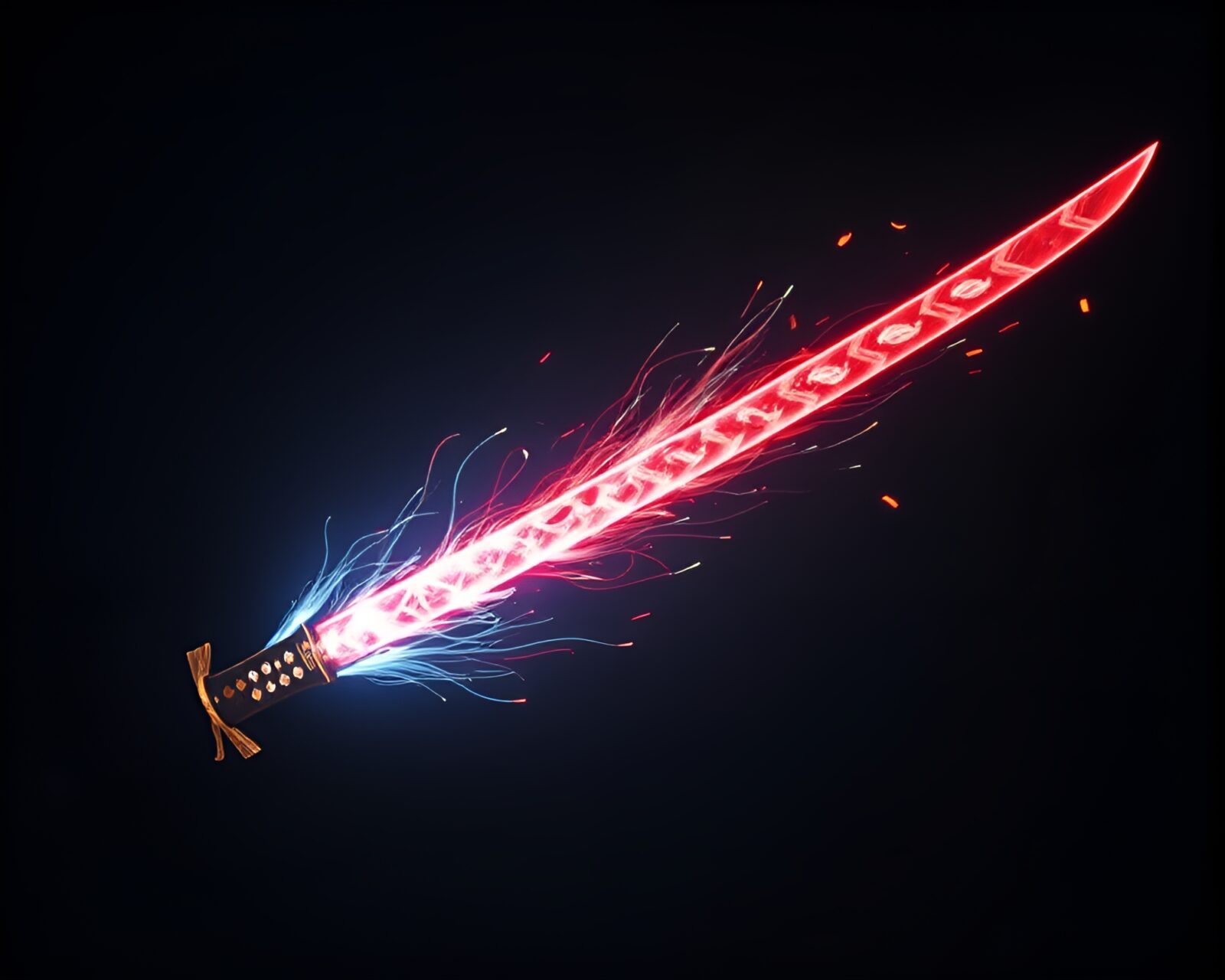 Bio-organic samurai sword shining in zoom burst effect