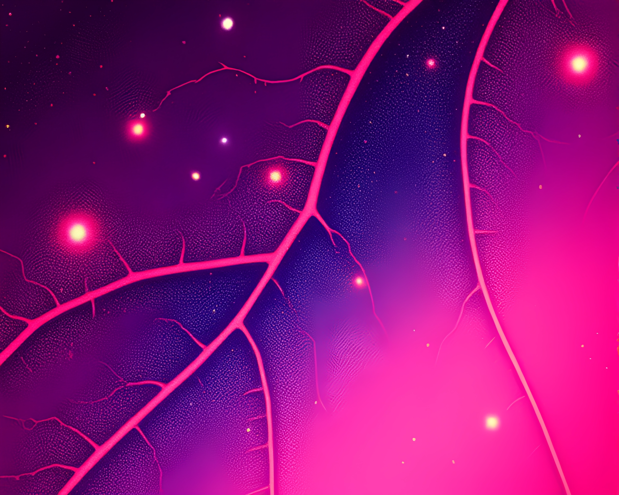 Vaporwave Sunset Over Galaxial Leaf Veins – free AI stock image