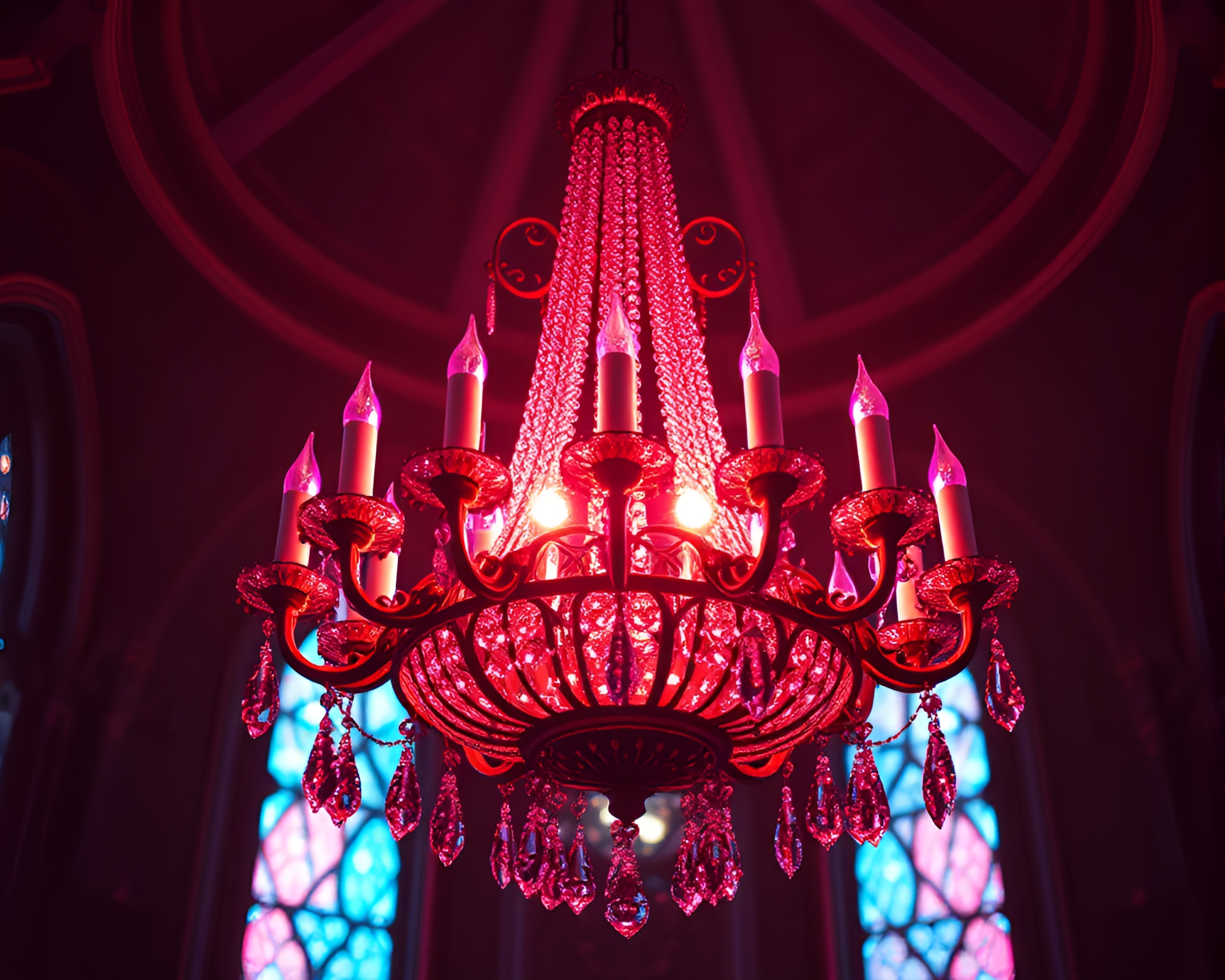 Gothic Chandelier at Sunrise with Holographic Shine – free AI stock image