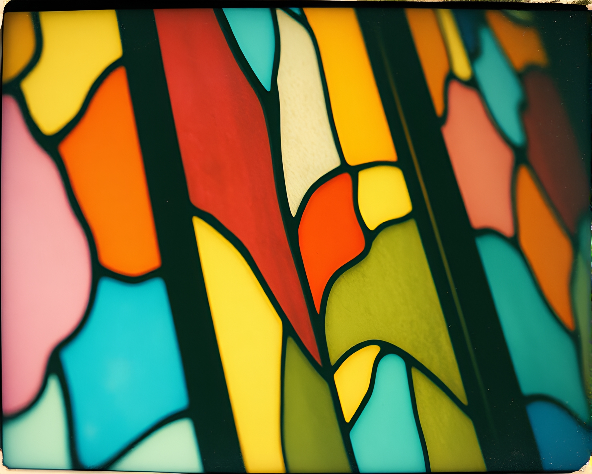 Vintage Polaroid Stained-Glass Window Impasto Scene – free AI stock image