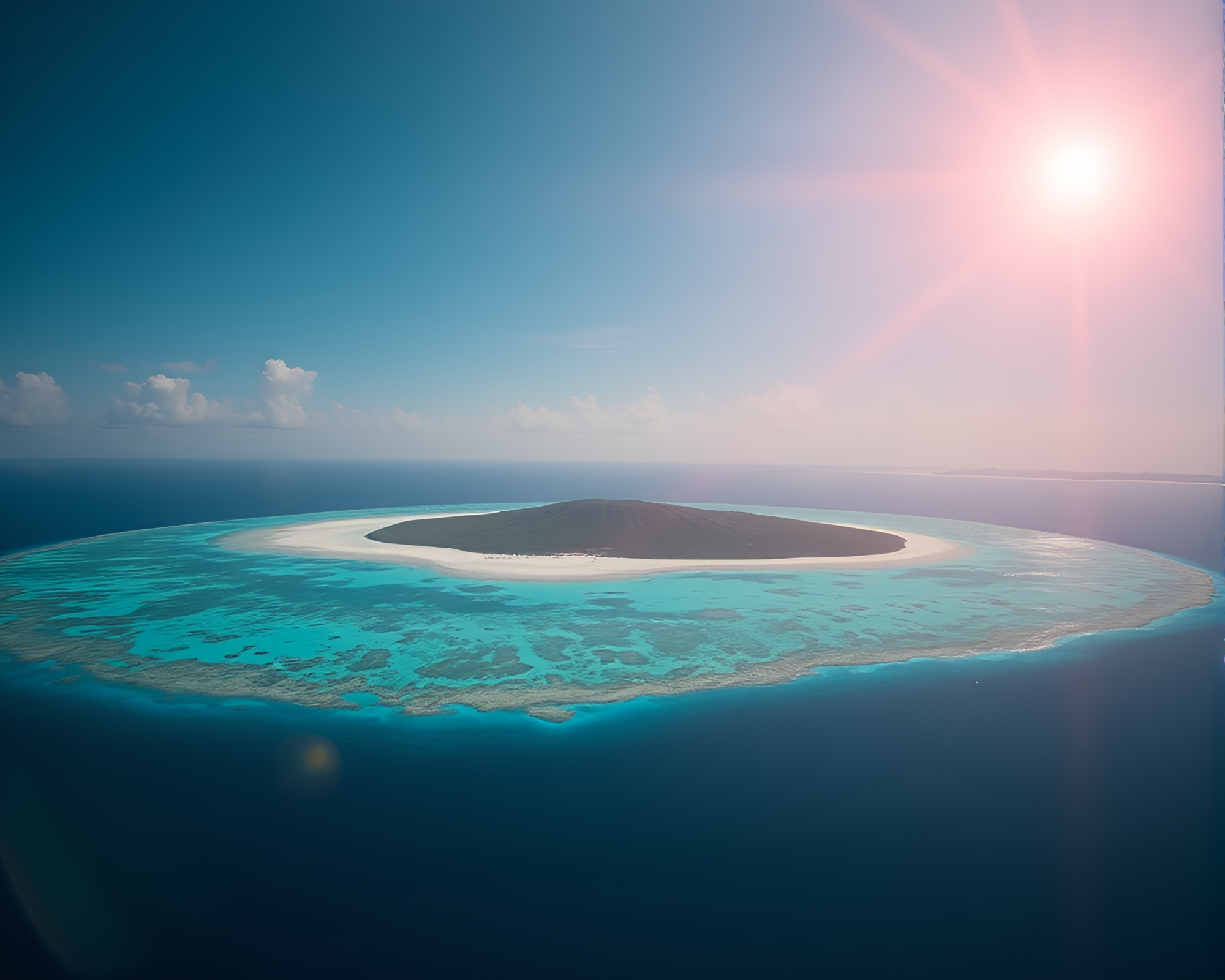 Vibrant Solar Flare Illuminating Coral Atoll Underwater – free AI stock image