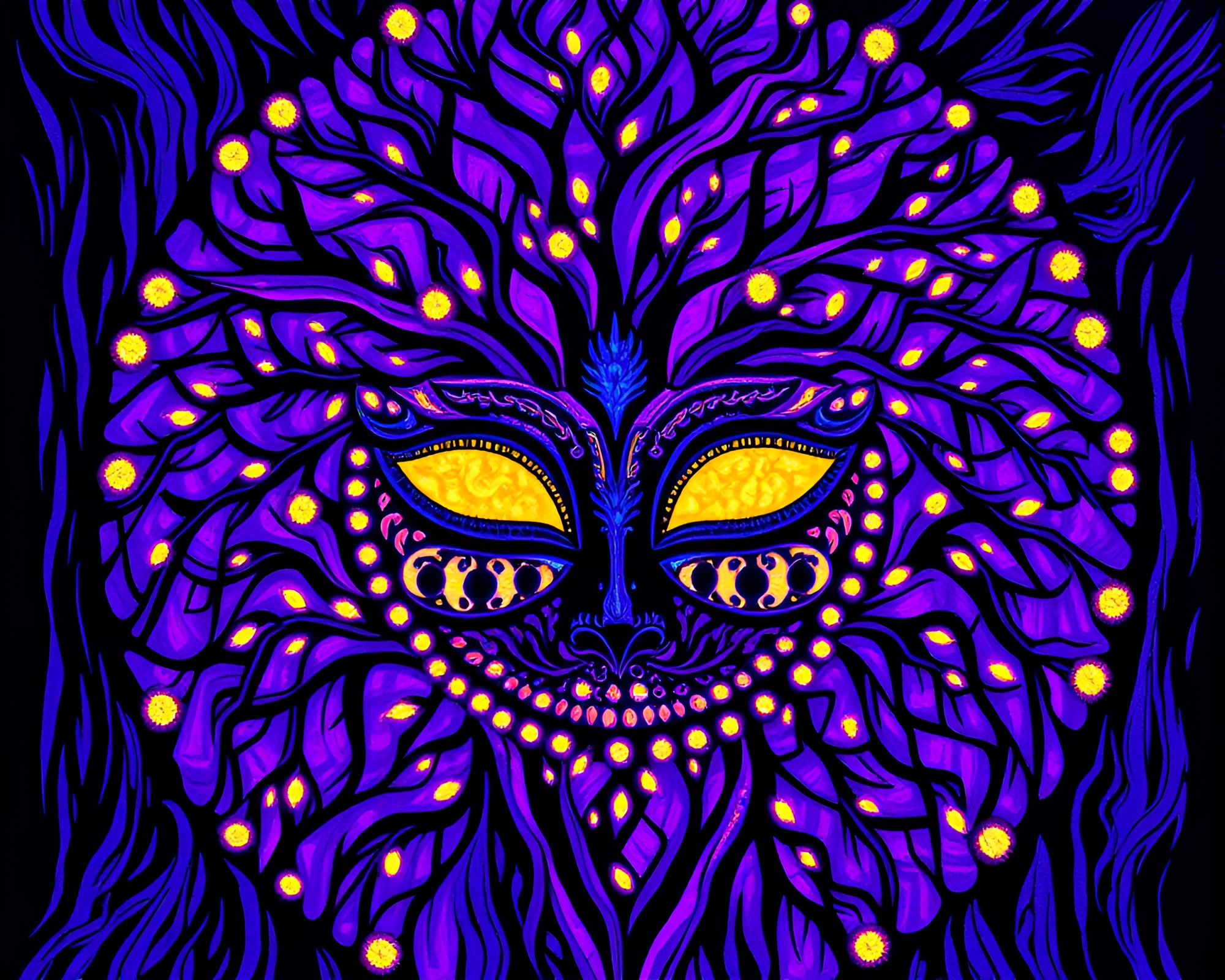 Venetian mask under ultraviolet tree ring tempera glow – free AI stock image