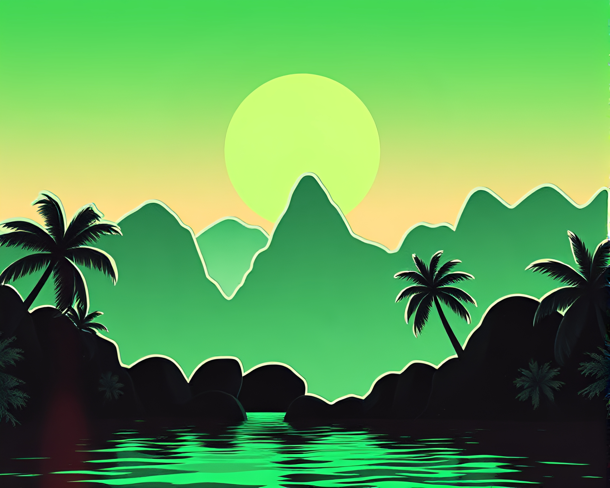 Retrowave Hydra Collage with Emerald Green Highlights – free AI stock image