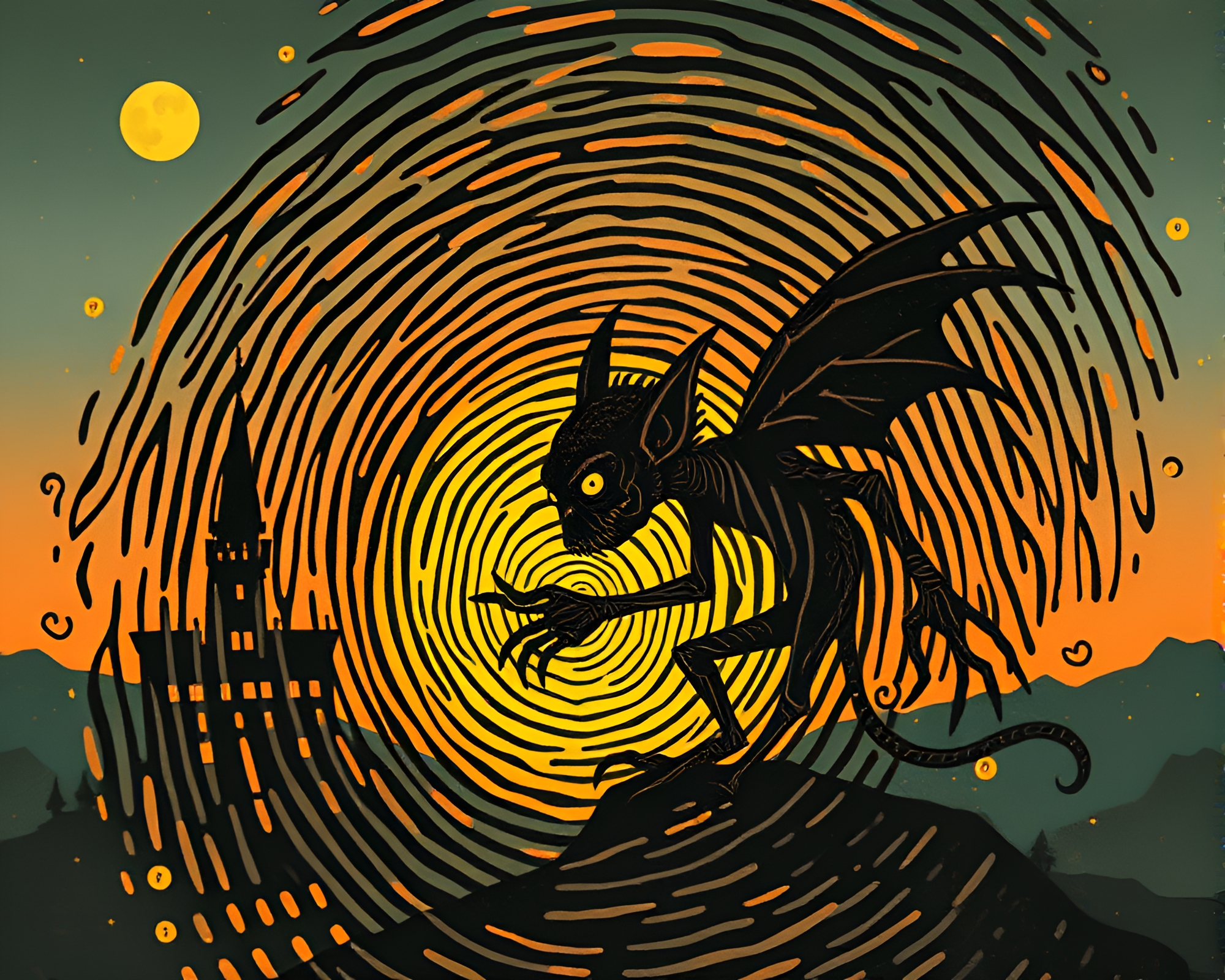 Goblin Fingerprint Swirls in Dadaist Collage – free AI stock image