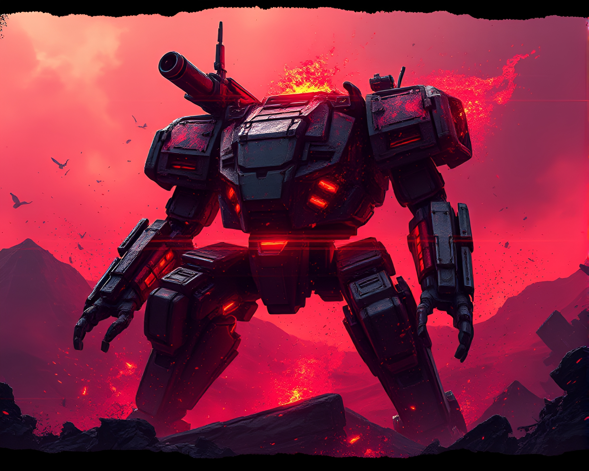 Warrior Mech in Volcanic Glitch Battle – free AI stock image