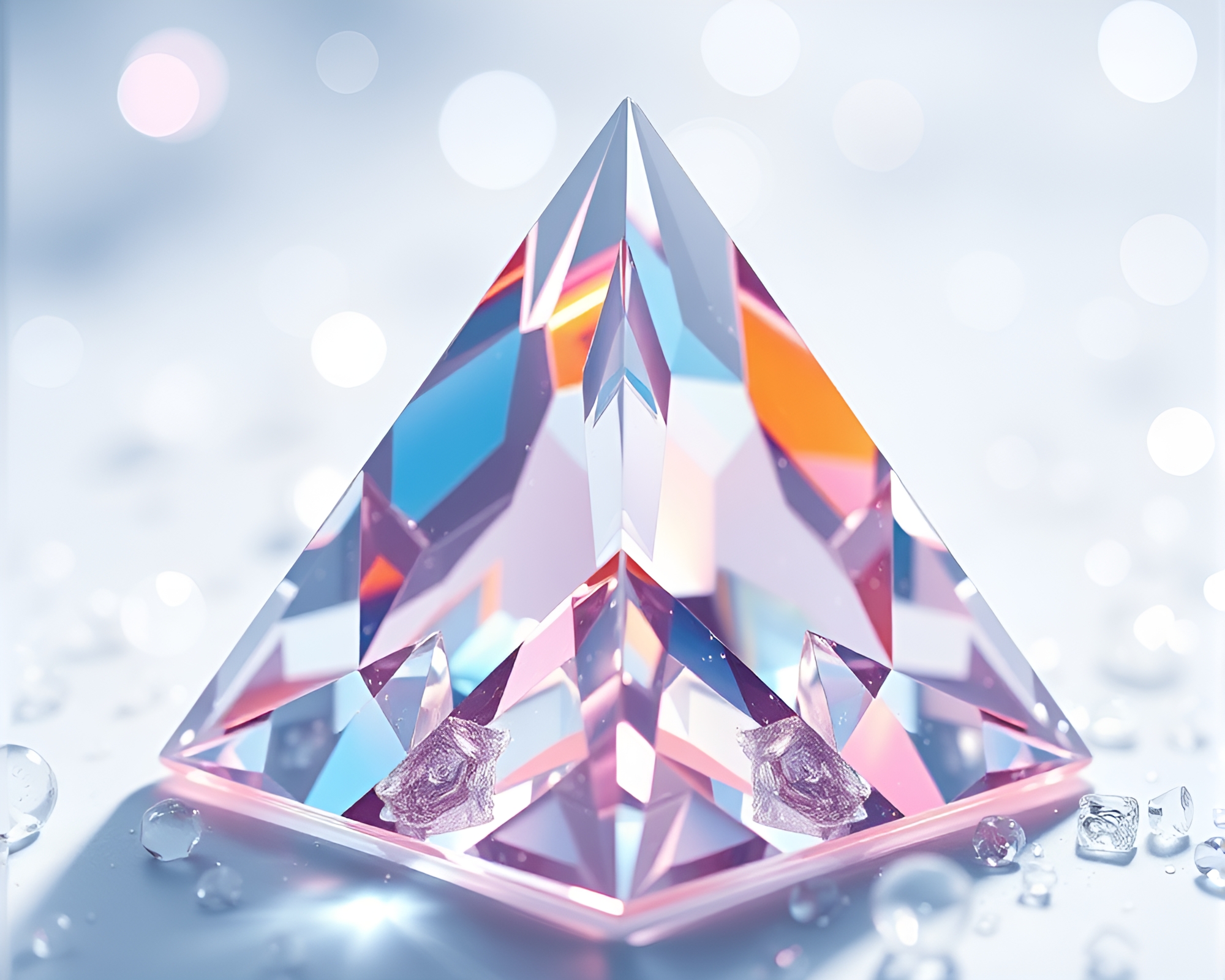 Glass Pyramid with Origami Floating Particles – free AI stock image