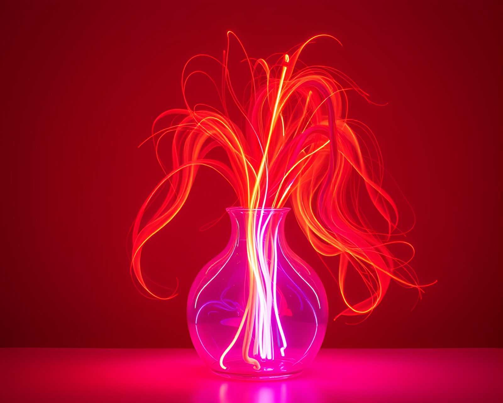 A mesmerizing vase captured in motion with glowing hair