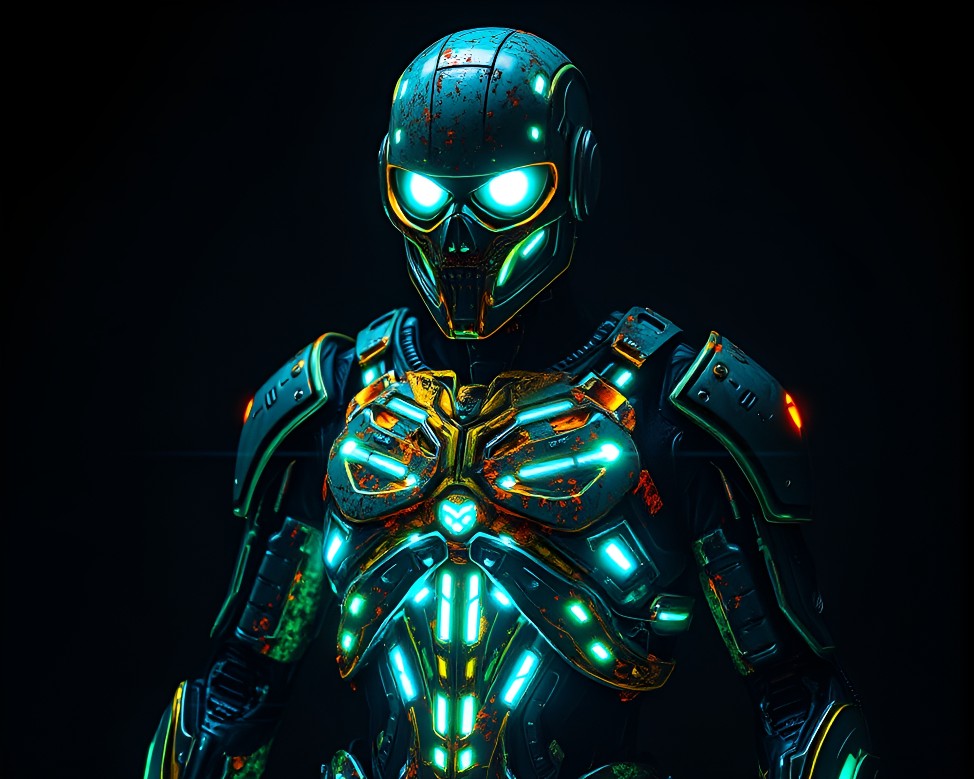 Fractal Glow Exoskeleton Suit in Ultraviolet Style Rust Stain Composition – free AI stock image