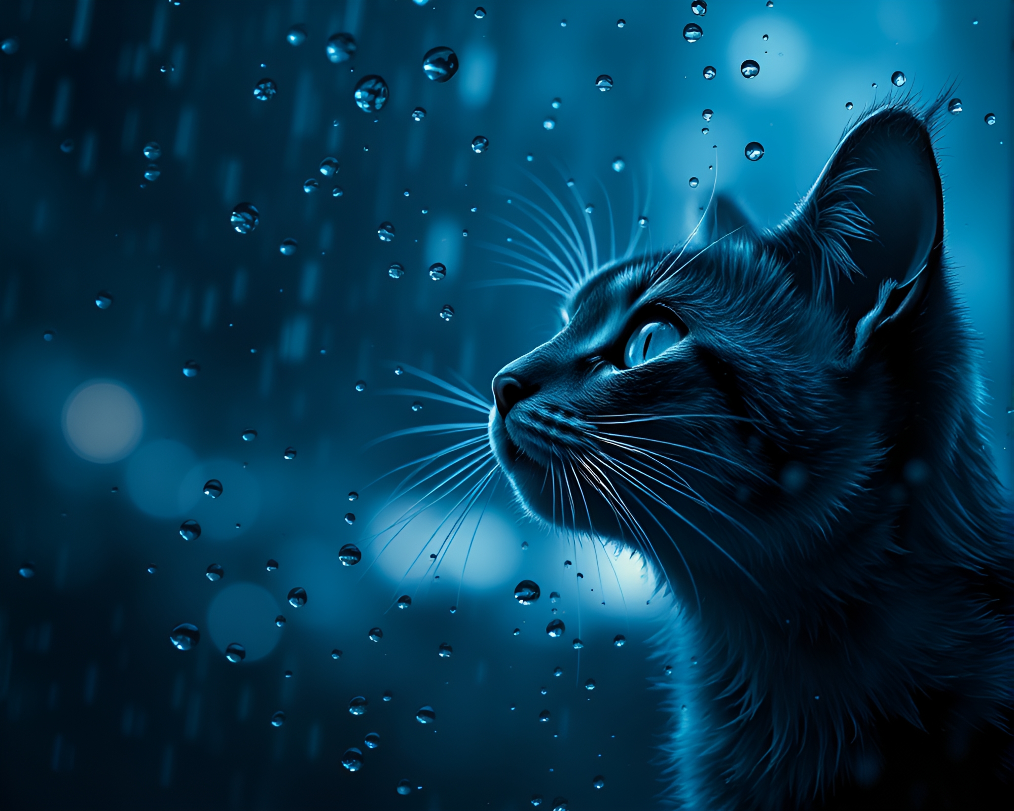 Schrodinger’s Cat in Rain Droplets Fractal Glow – free AI stock image