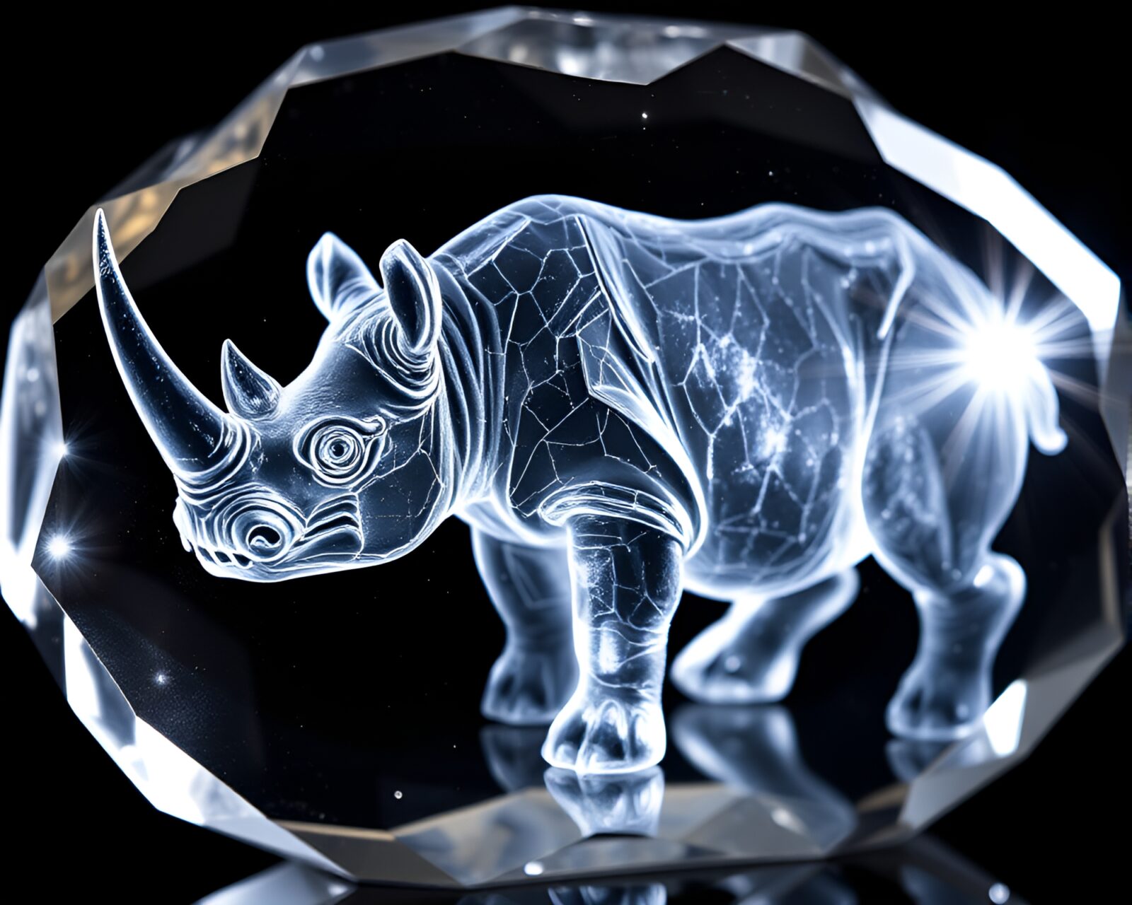 Detailed engraving of majestic rhinoceros in backscatter light