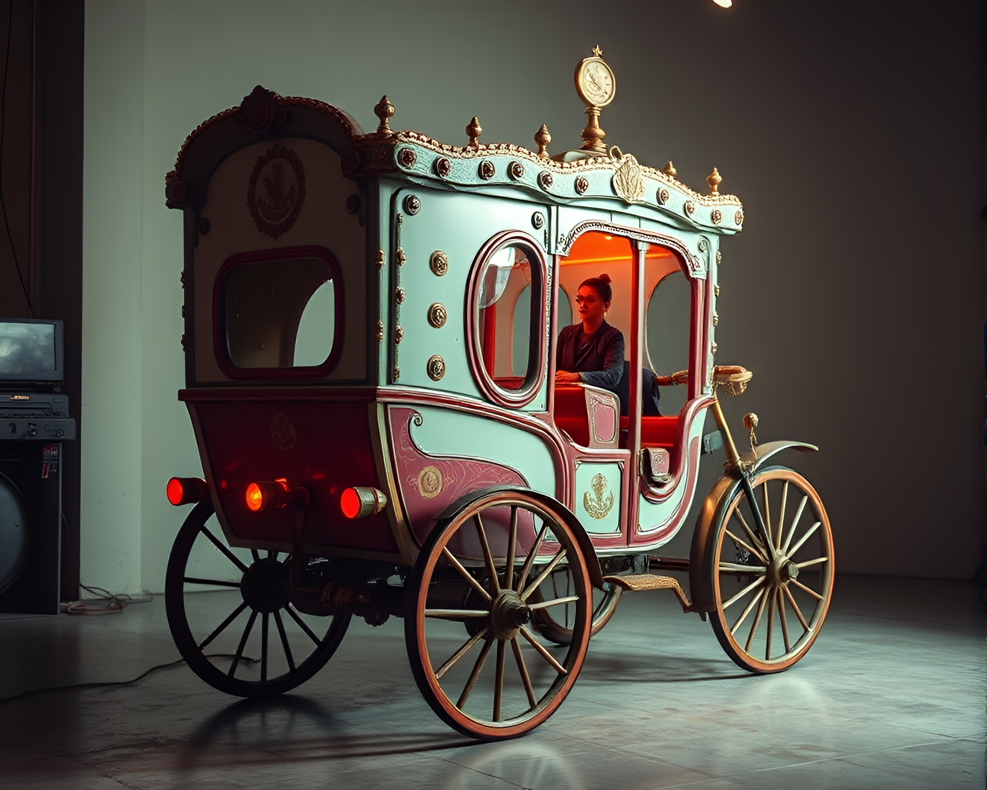 Retro Chariot Studio Shot with Scanlines – free AI stock image