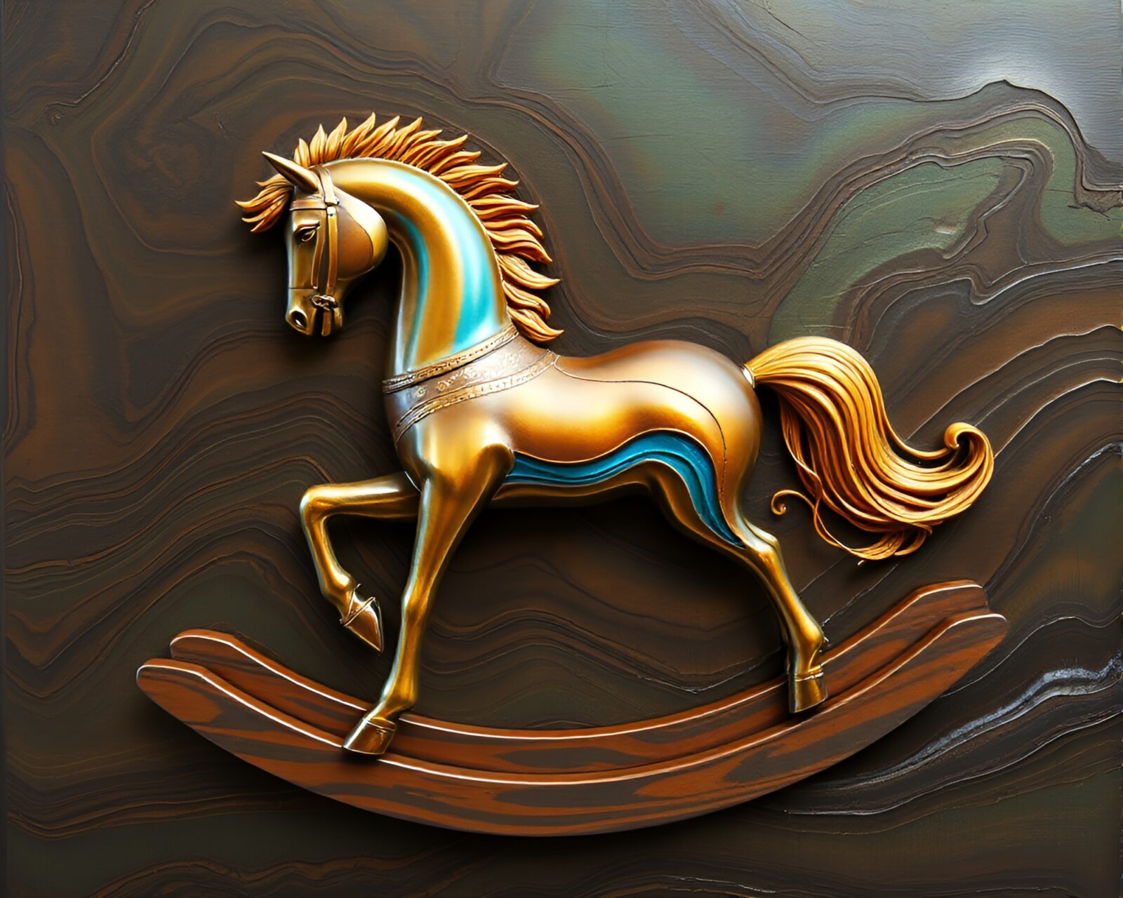 Botanical dream with bronze sheen on a rainbow horse