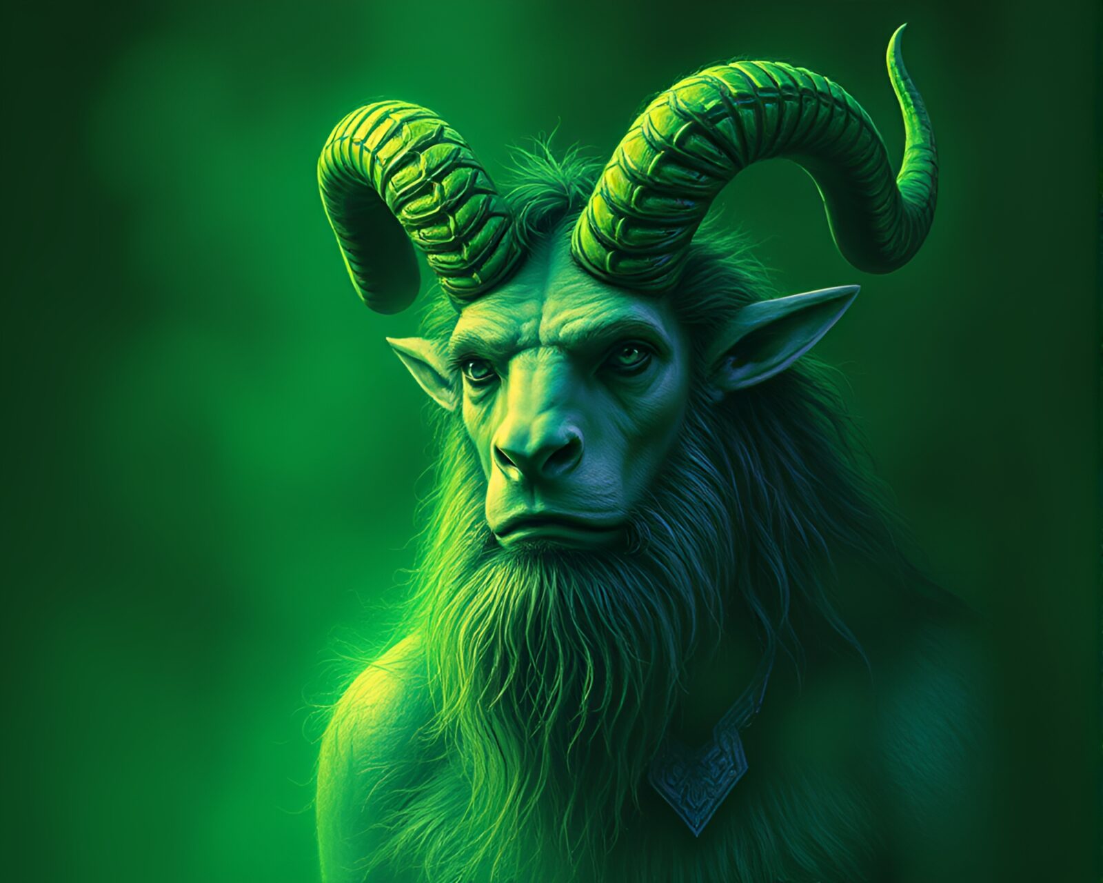 Artistic depiction of Satyr amidst colorful forest haze