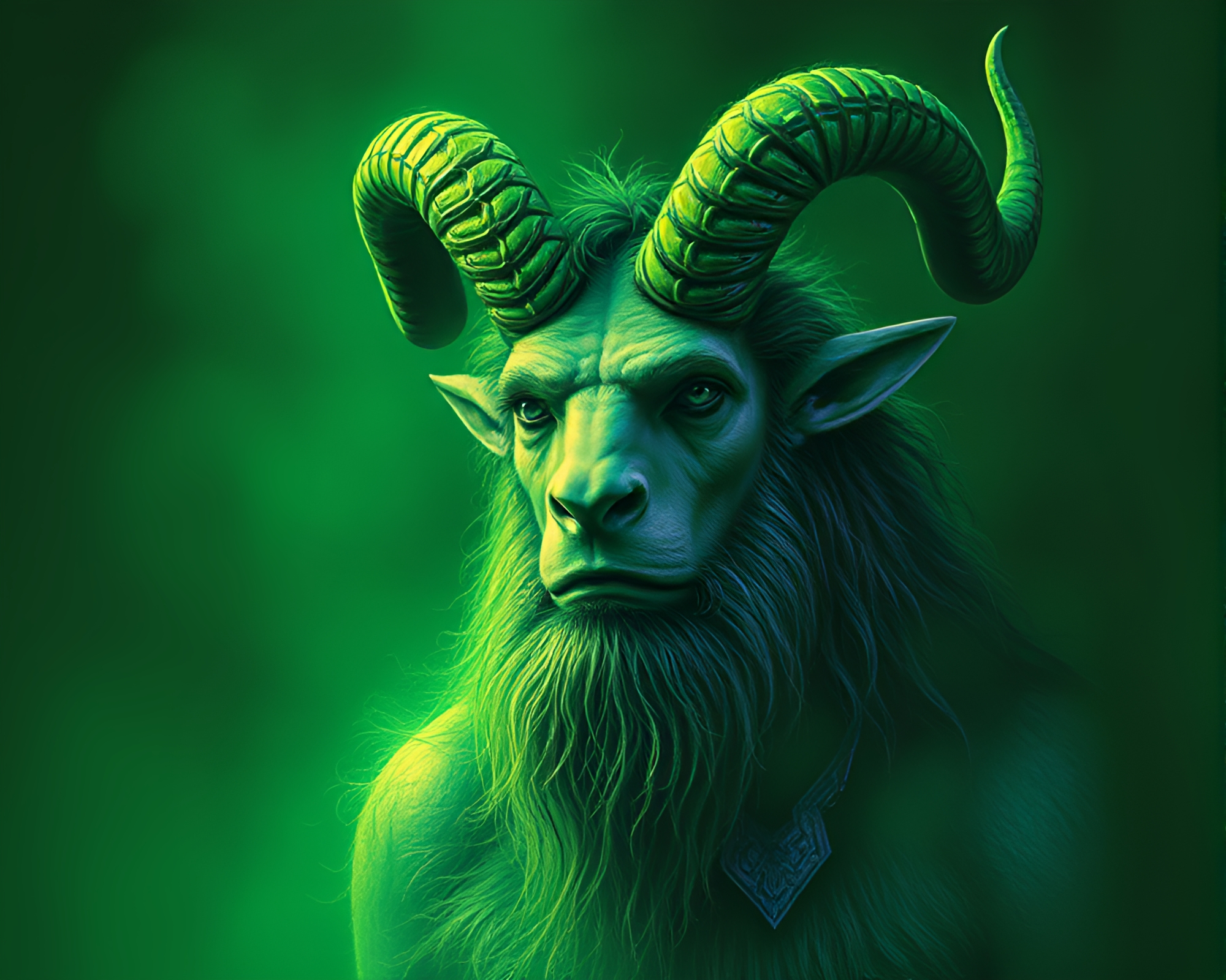 Chalk drawing of Satyr in rainforest chromatic haze – free AI stock image