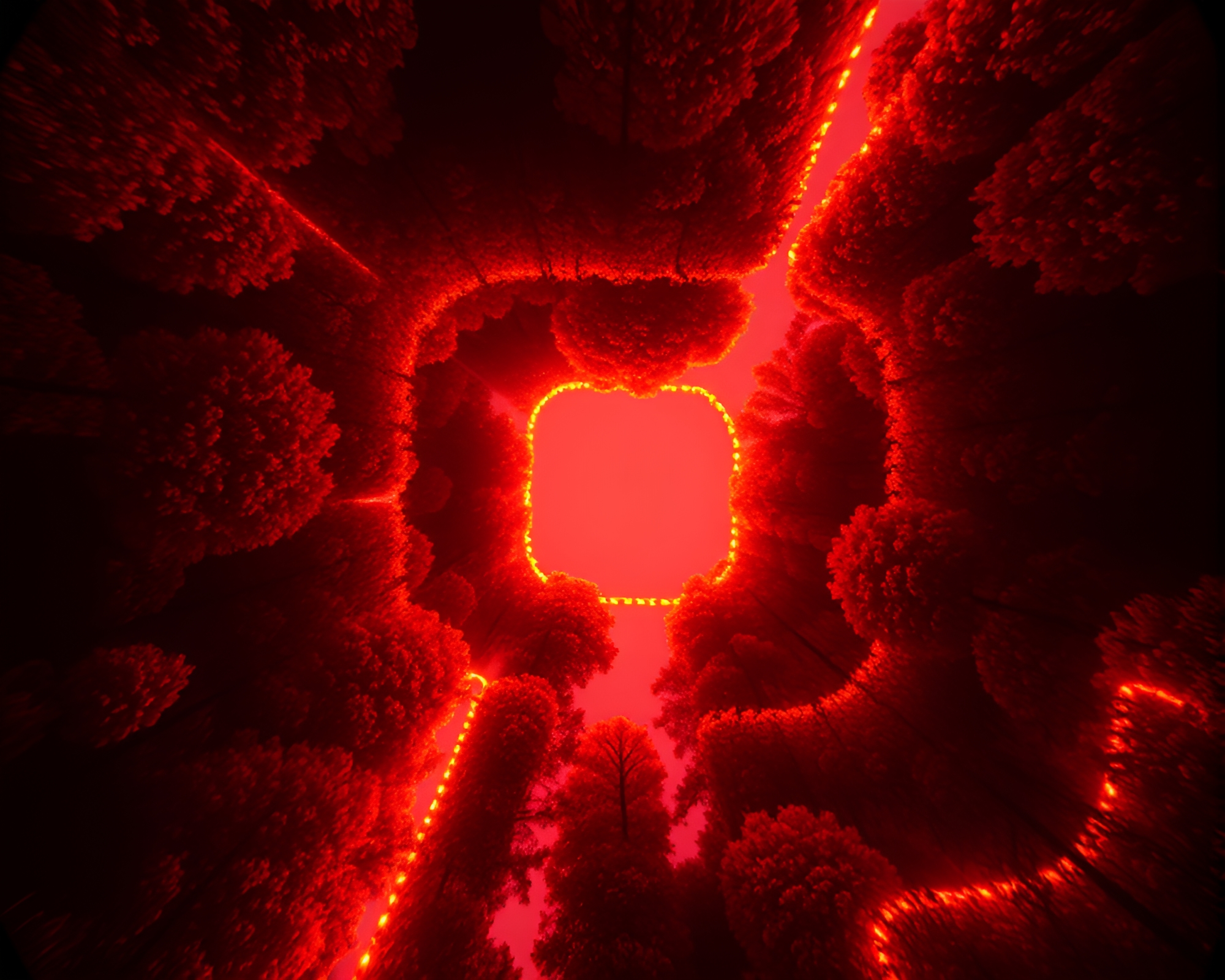 Enigmatic Bird’s Eye View Mirror Maze Illuminated – free AI stock image