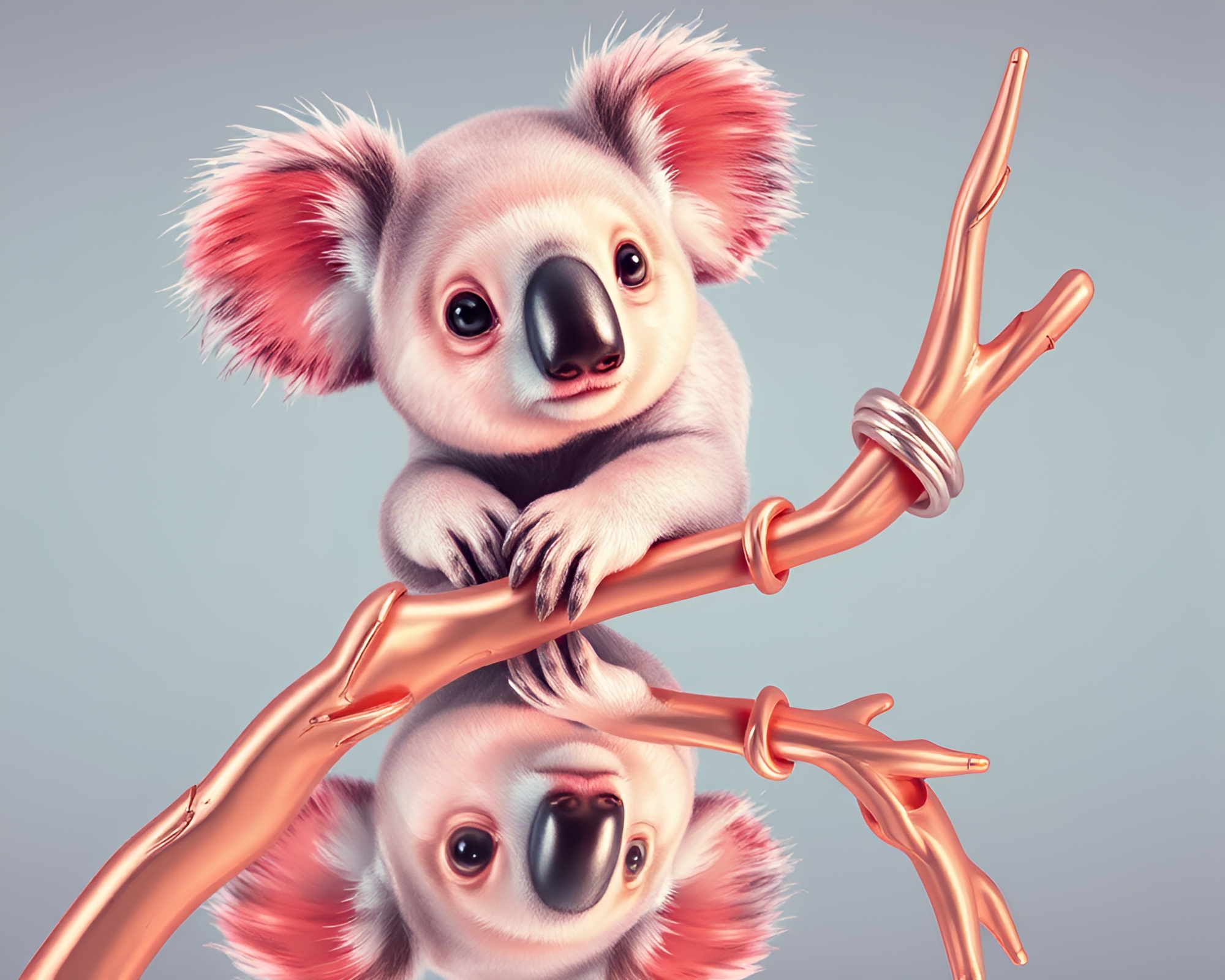 Koala in Chrome Reflections with Peachy Glow – free AI stock image