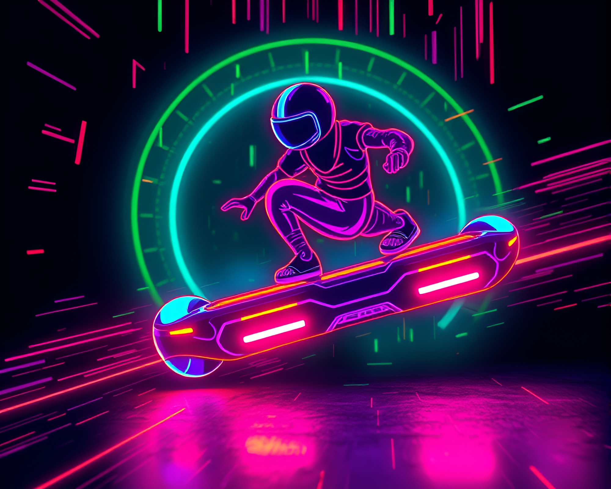 Neon Hoverboard Glitch Art – free AI stock image