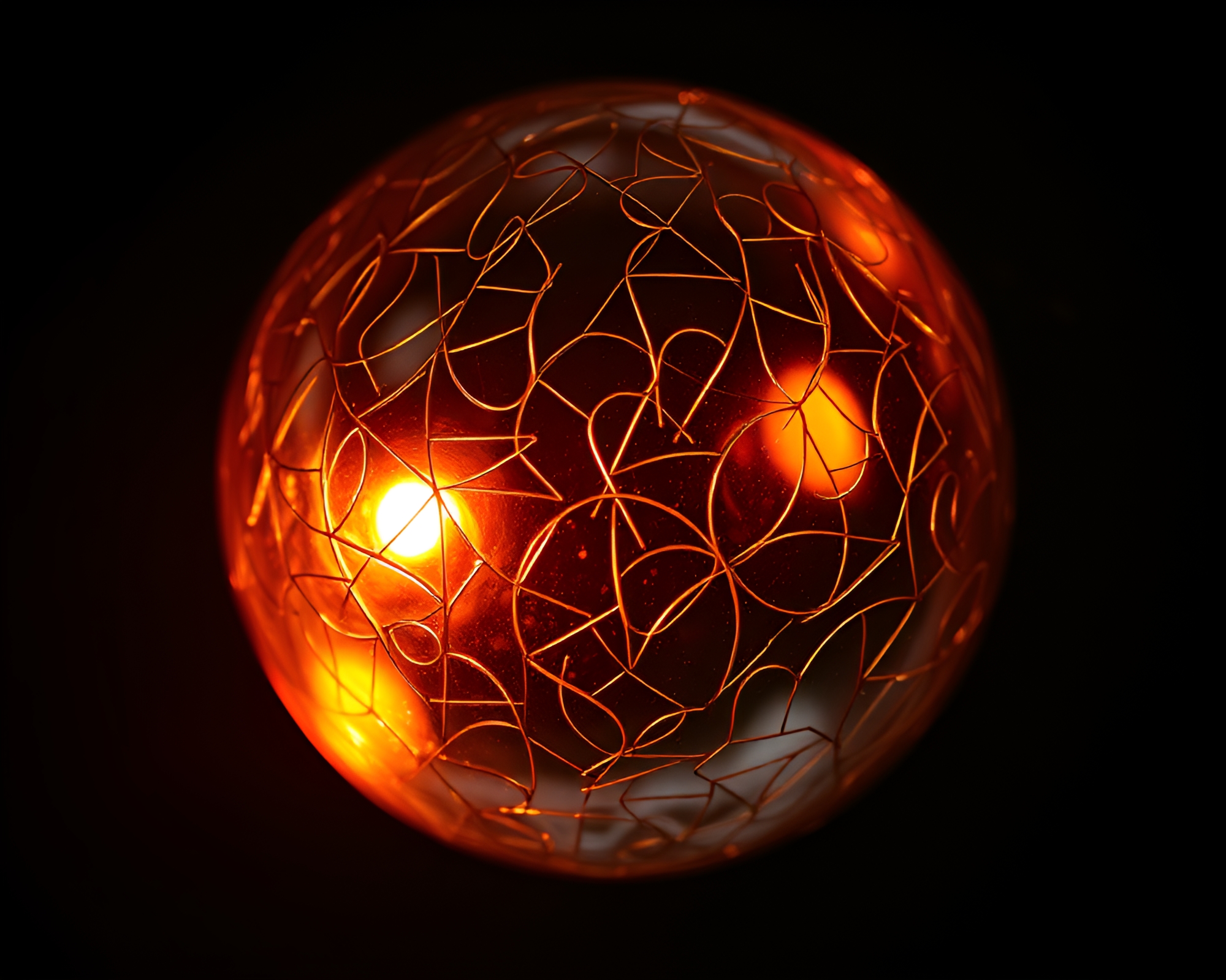 Glass Orb Illuminated by Spotlight in Stitched Pattern – free AI stock image