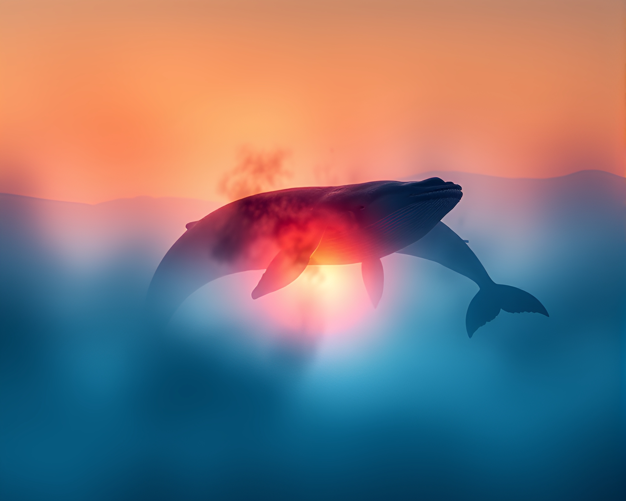 Fractal Whale Emerging from Mist at Dawn – free AI stock image