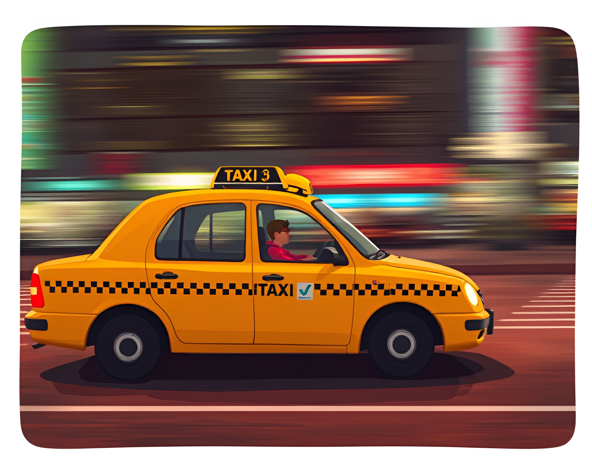 Blurred taxi with baguette passenger in cartoon style – free AI stock image