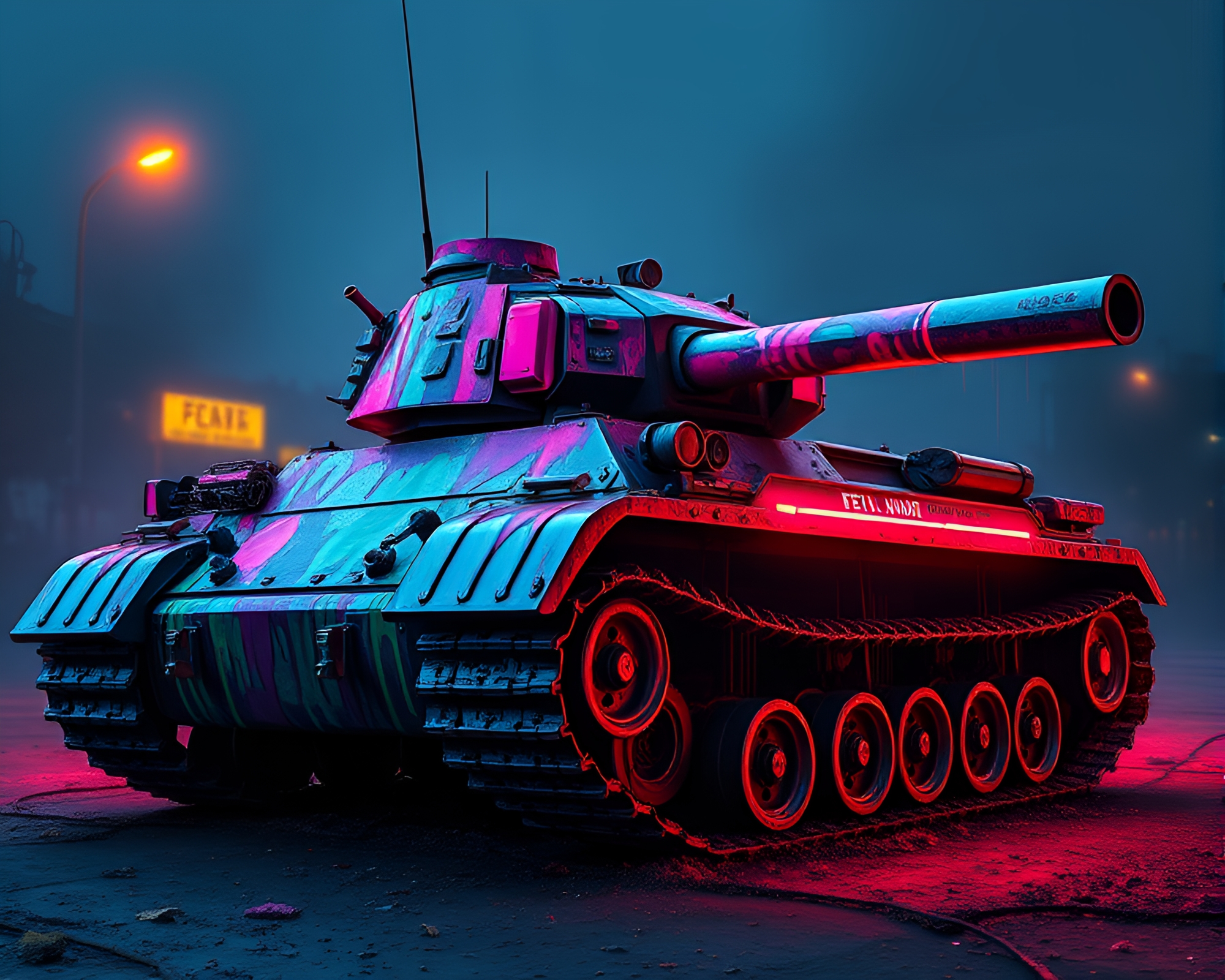 Neon Graffiti Armored Tank in Dripped Paint Style – free AI stock image
