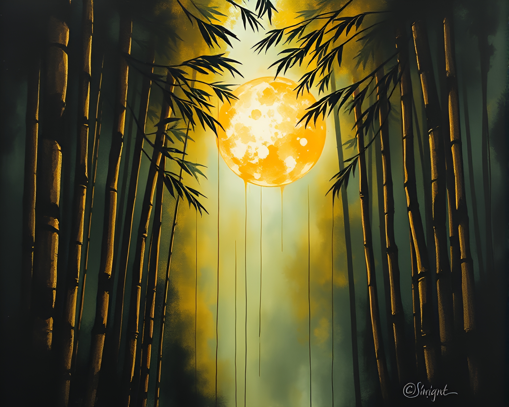 Bamboo Grove Luminescence with Disco Ball Glittering – free AI stock image