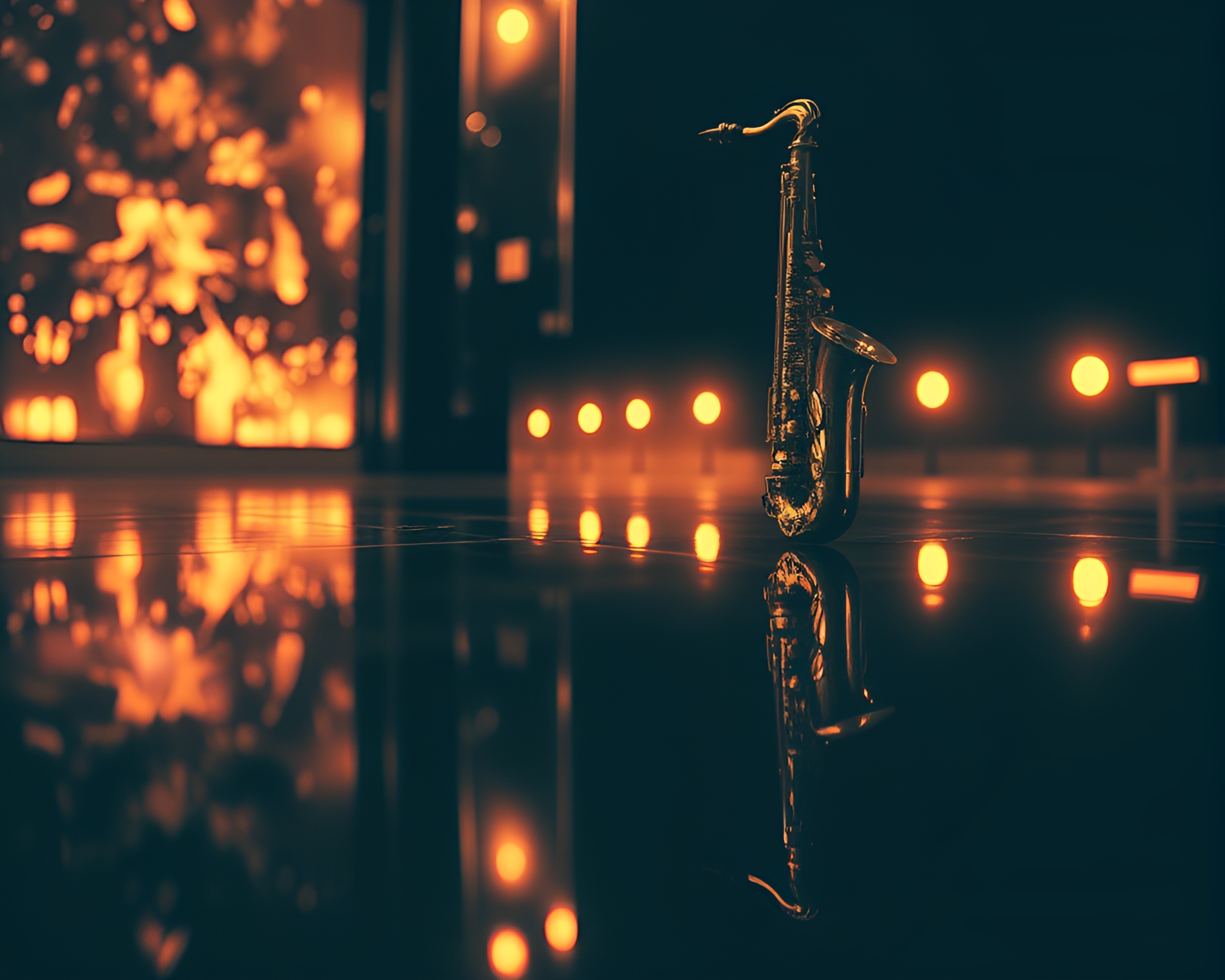 Saxophone Reflection in Pop Art Desolation – free AI stock image